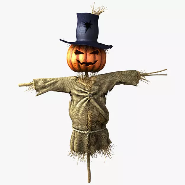 Scarecrow in hat 3D model_0