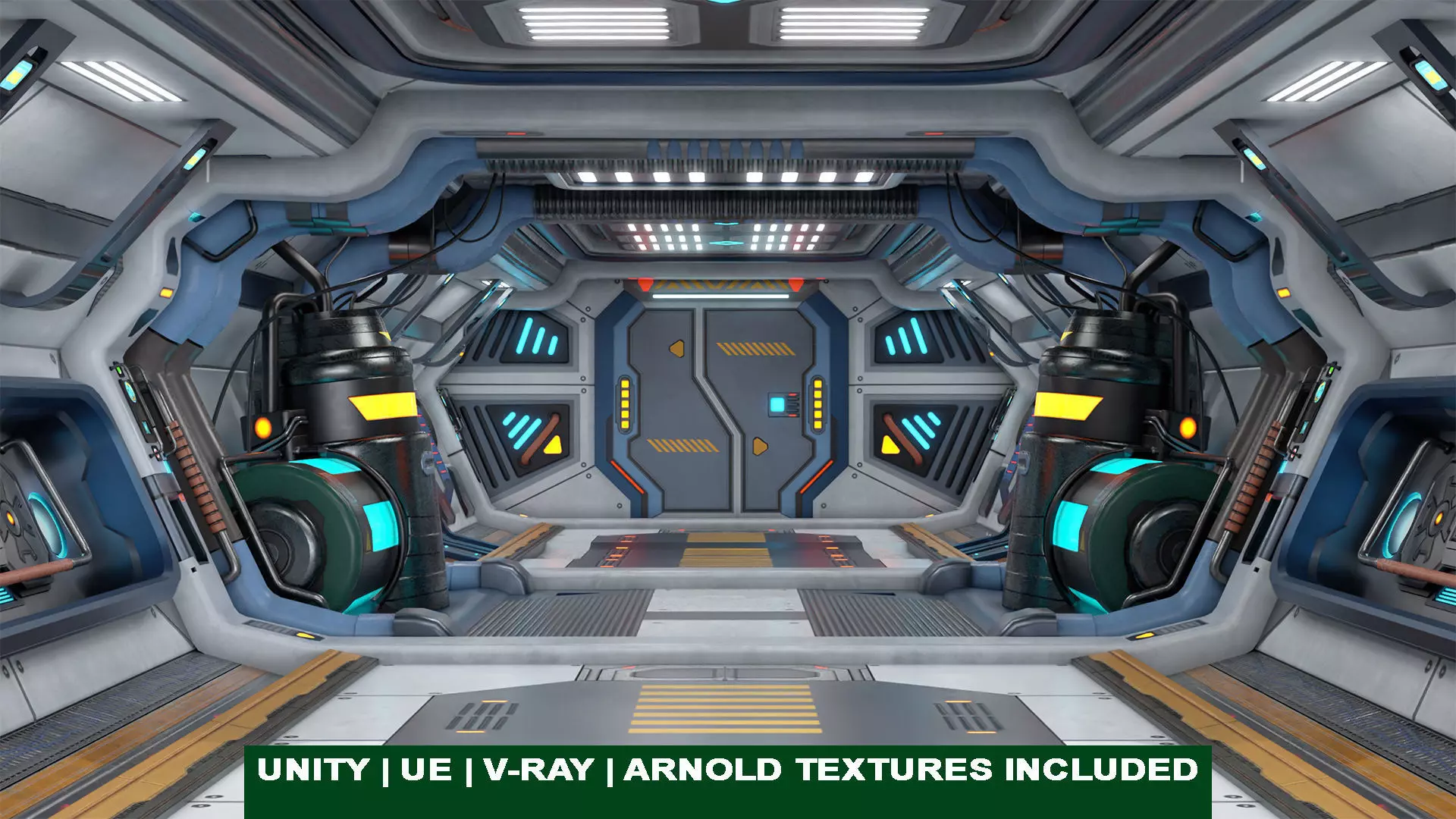3D Sci-Fi Corridor 02 All PBR Unity UE Textures Low-poly 3D model_0