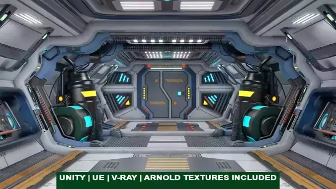 3D Sci-Fi Corridor 02 All PBR Unity UE Textures Low-poly 3D model