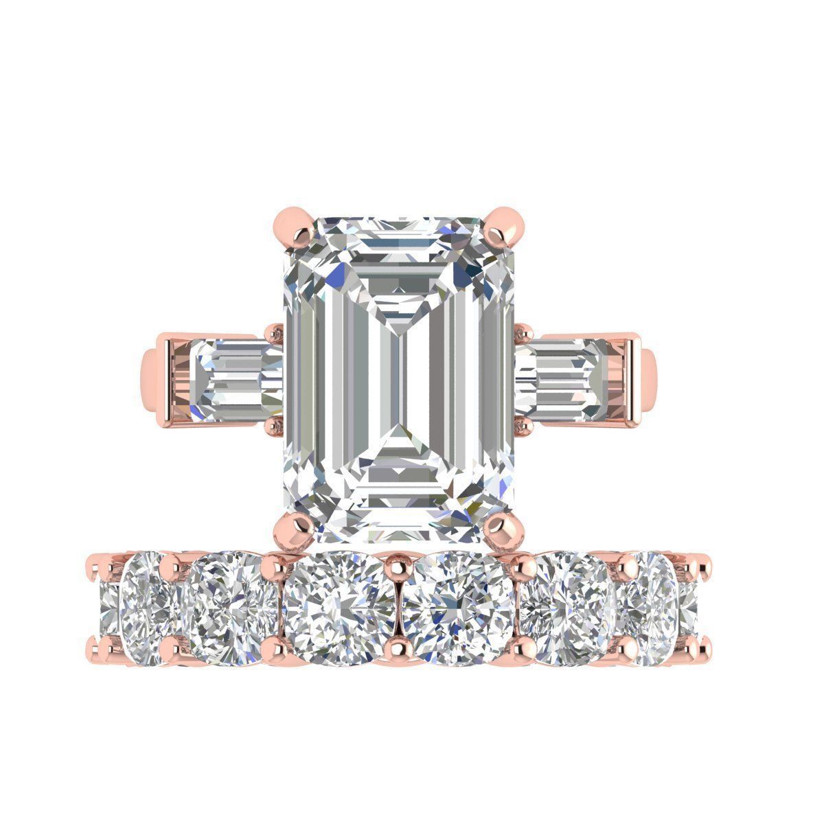 3-stone Emerald With Cushion Band Ring 3D print model_2