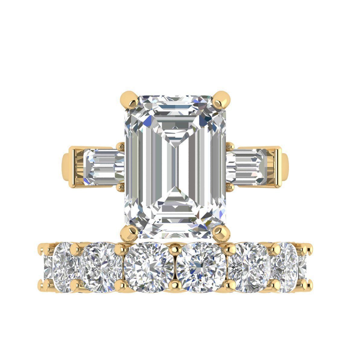 3-stone Emerald With Cushion Band Ring 3D print model_3