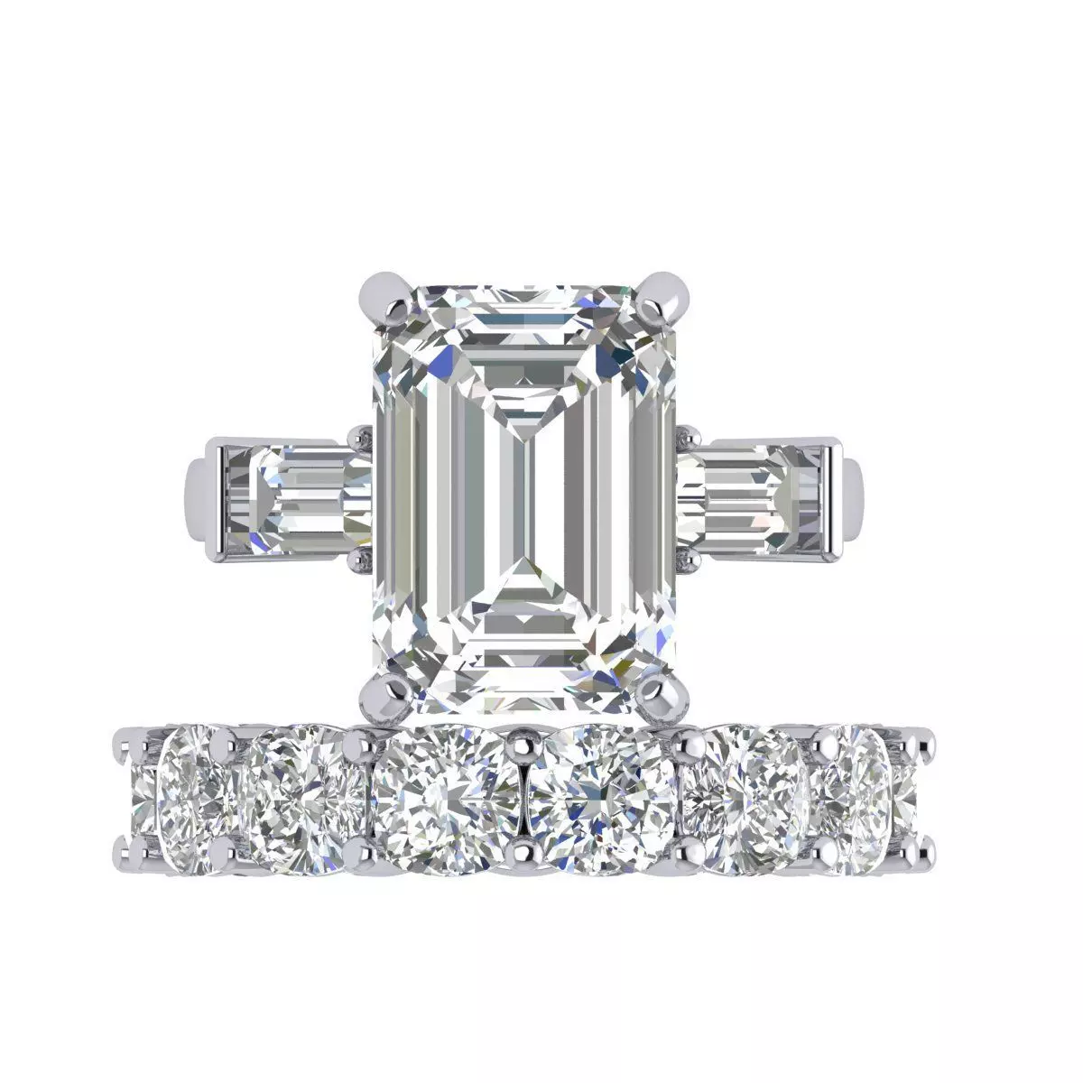 3-stone Emerald With Cushion Band Ring 3D print model_0