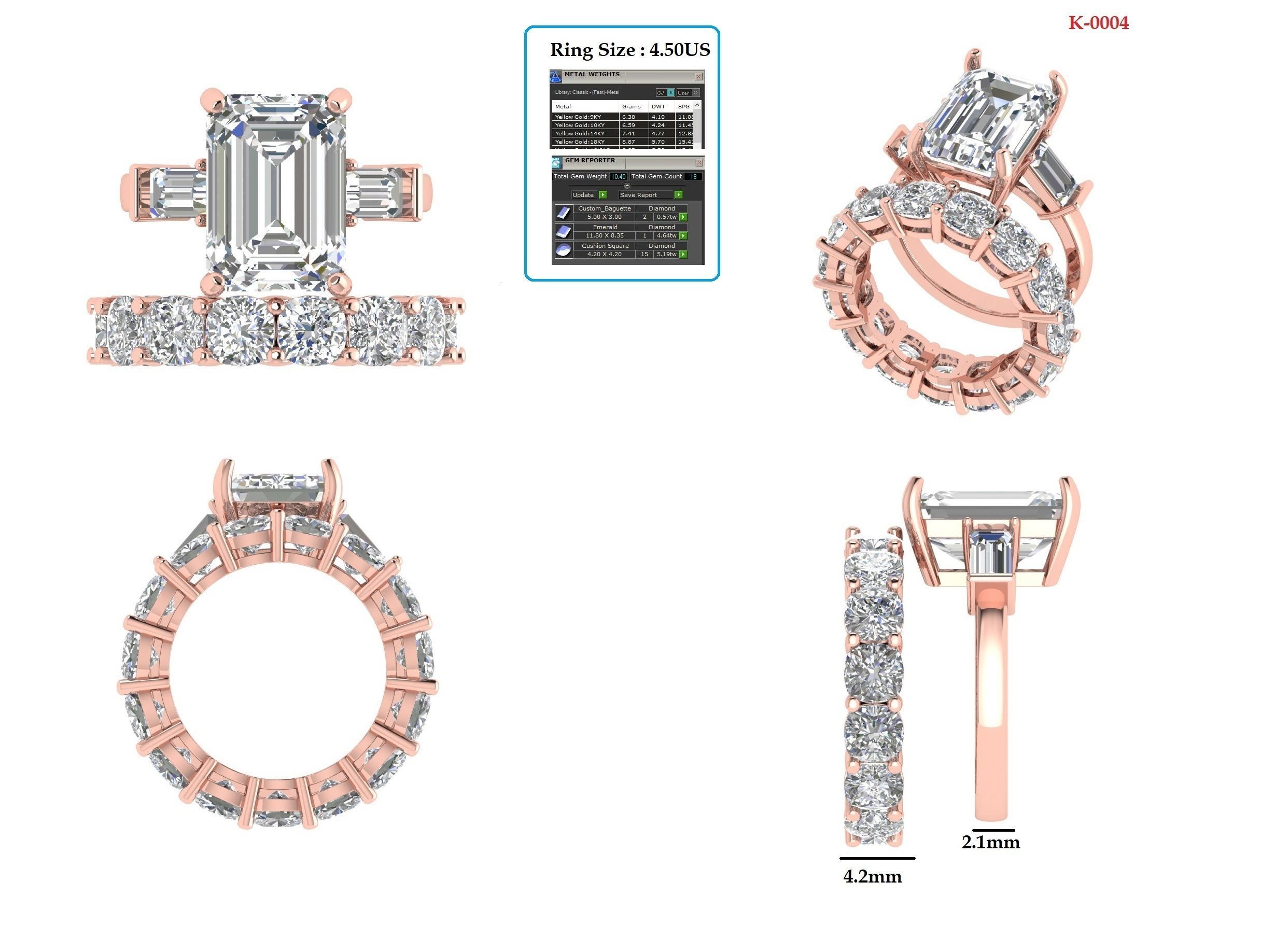 3-stone Emerald With Cushion Band Ring 3D print model_12