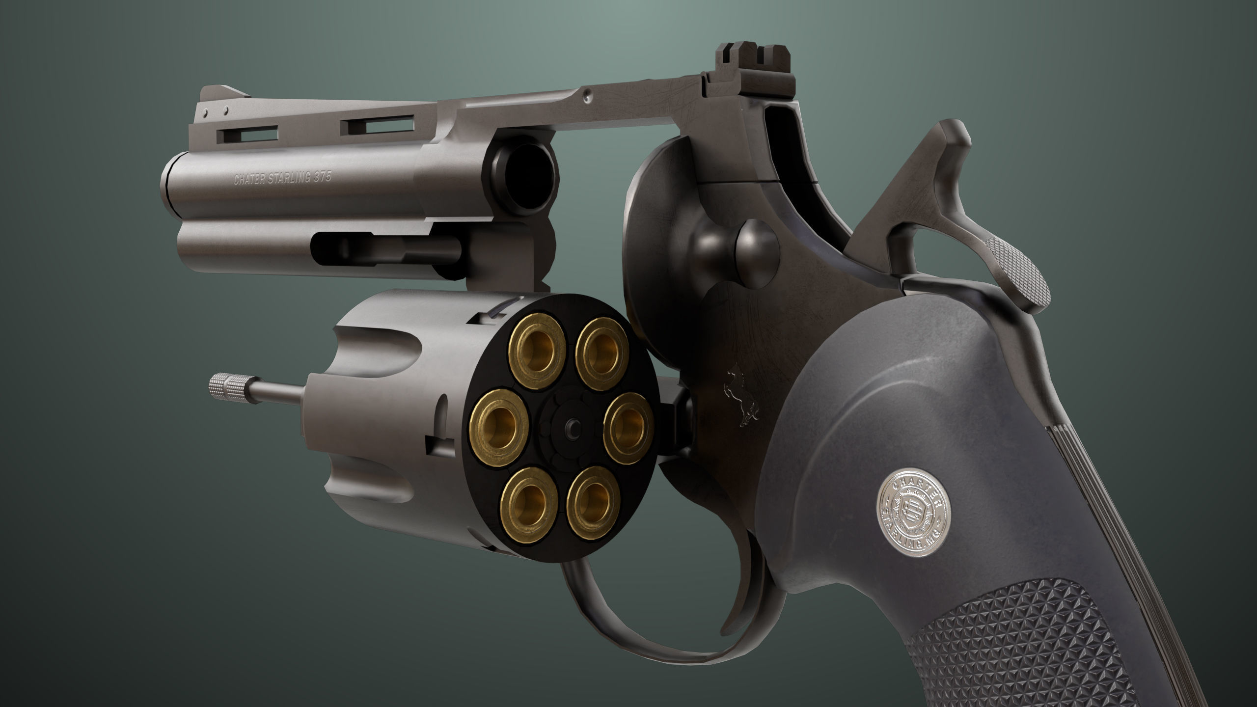 Revolver 05 Medium Black All PBR Unity UE Textures Low-poly 3D model_5