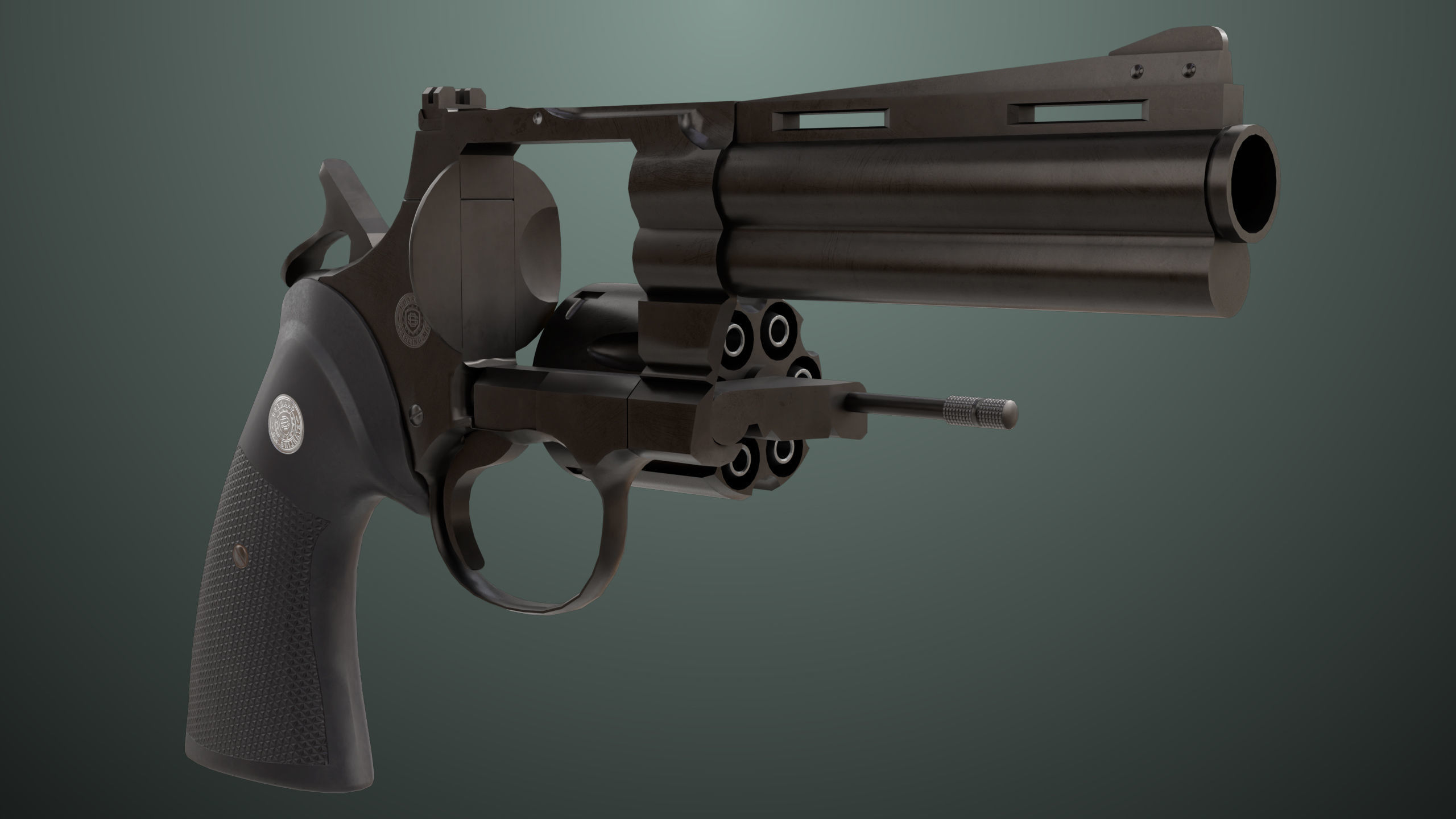 Revolver 05 Medium Black All PBR Unity UE Textures Low-poly 3D model_3