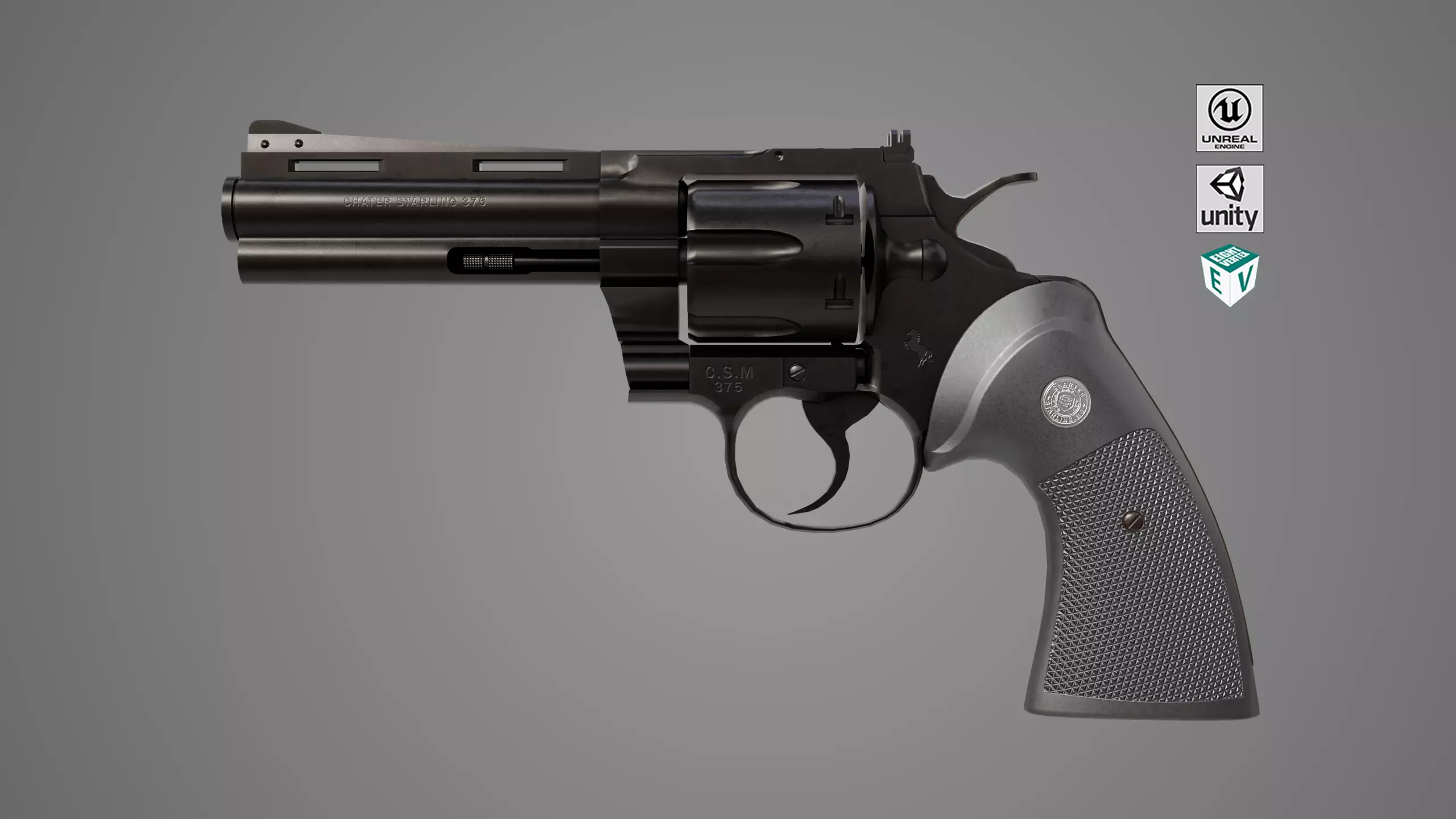 Revolver 05 Medium Black All PBR Unity UE Textures Low-poly 3D model_0