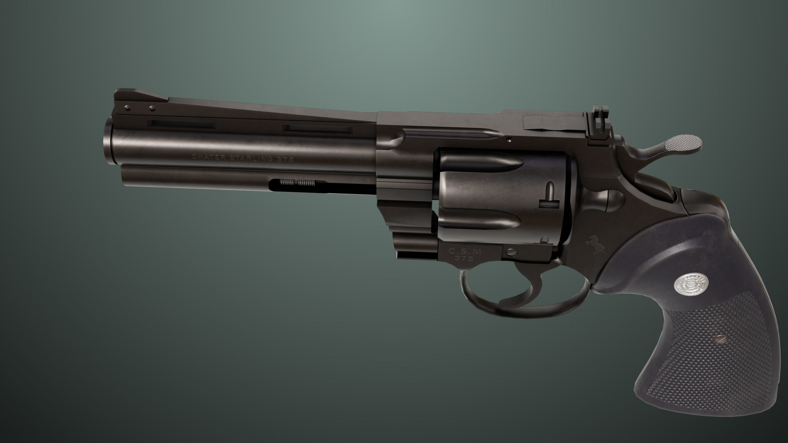 Revolver 05 Medium Black All PBR Unity UE Textures Low-poly 3D model_8