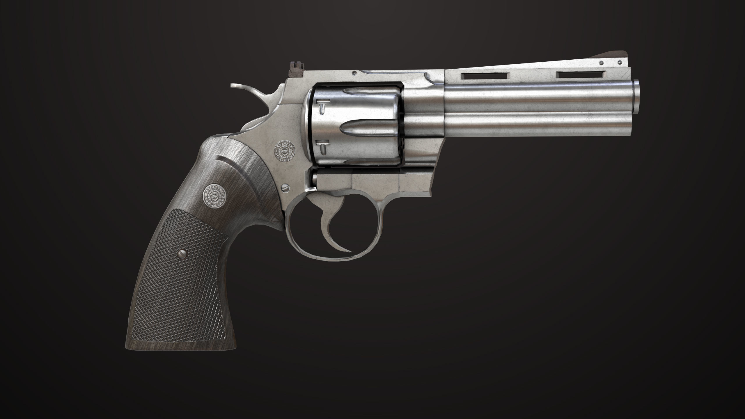 Revolver 05 Medium Silver All PBR Unity UE Textures Low-poly 3D model_4