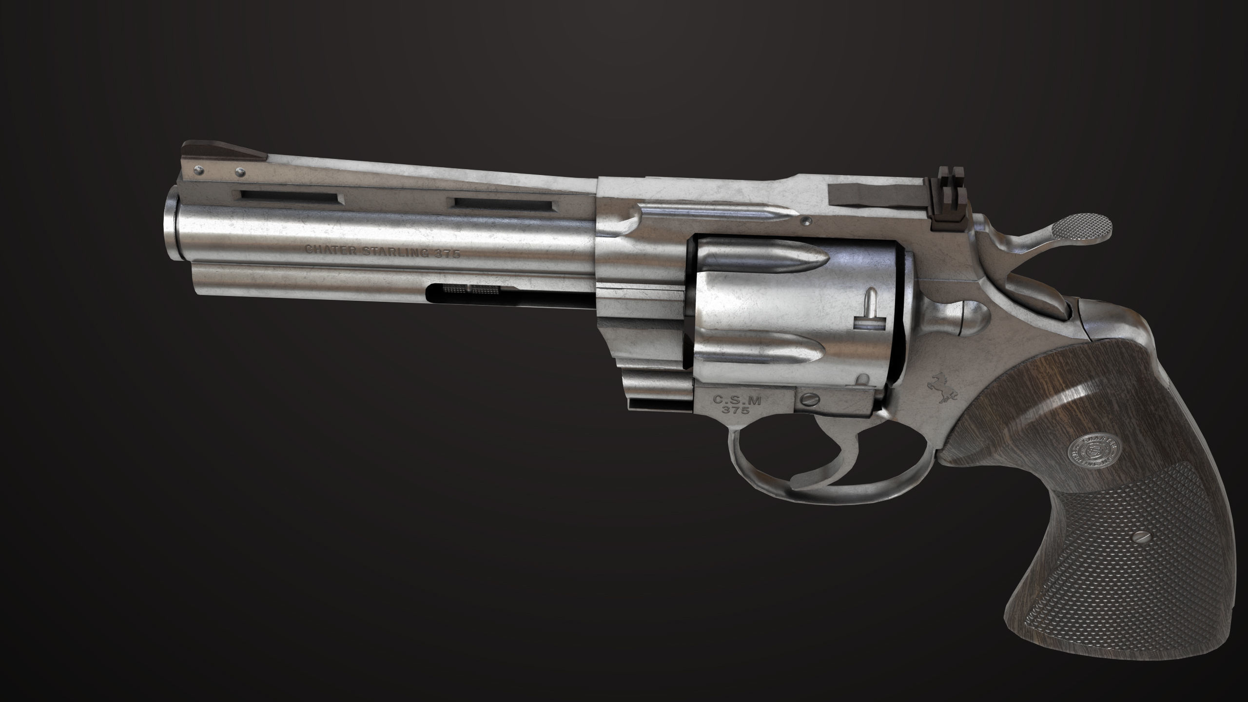 Revolver 05 Medium Silver All PBR Unity UE Textures Low-poly 3D model_7