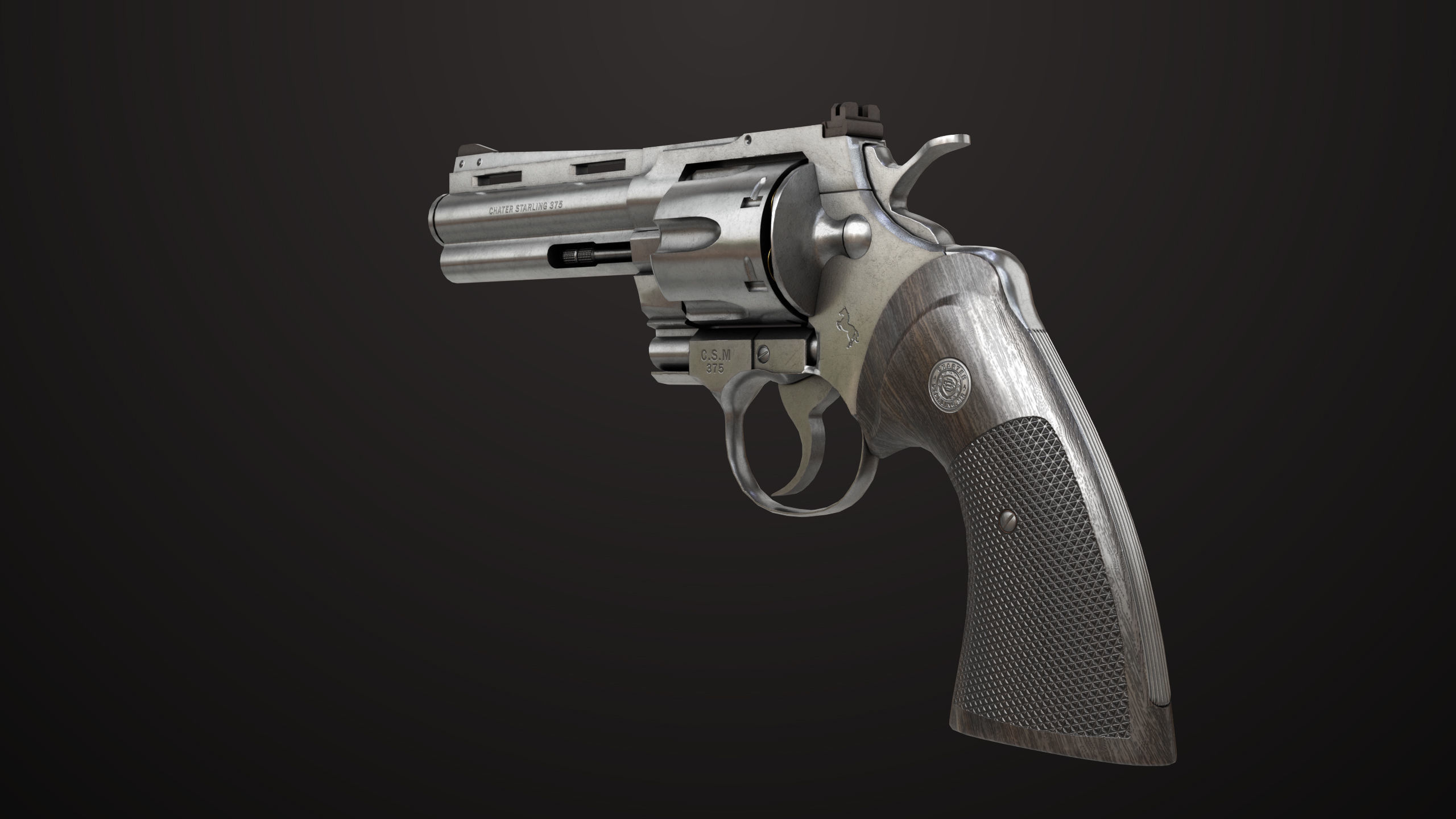 Revolver 05 Medium Silver All PBR Unity UE Textures Low-poly 3D model_5