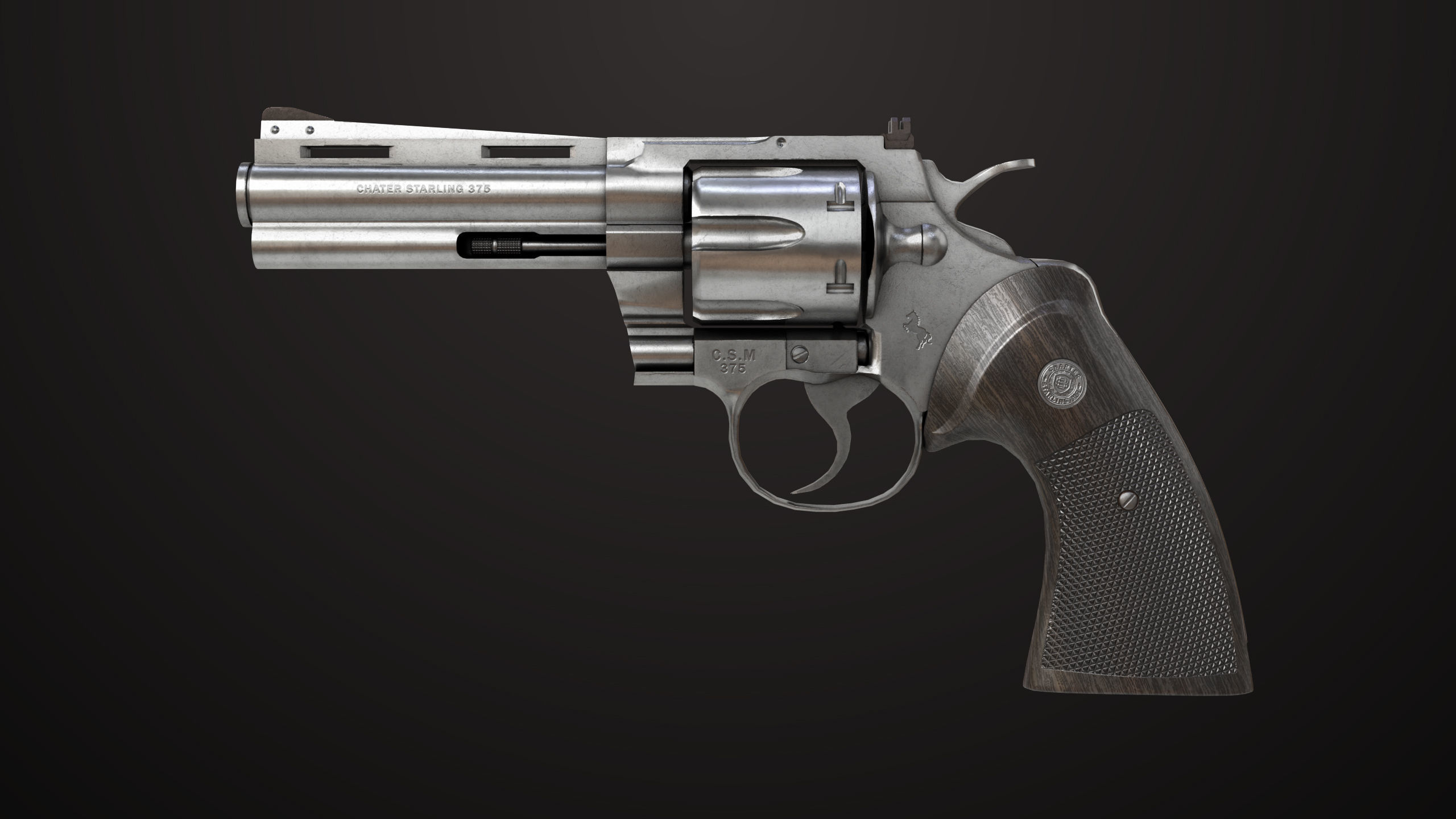 Revolver 05 Medium Silver All PBR Unity UE Textures Low-poly 3D model_1