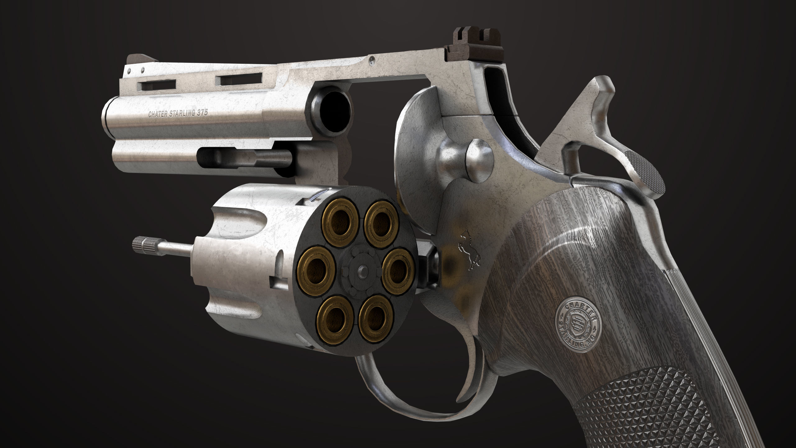 Revolver 05 Medium Silver All PBR Unity UE Textures Low-poly 3D model_10