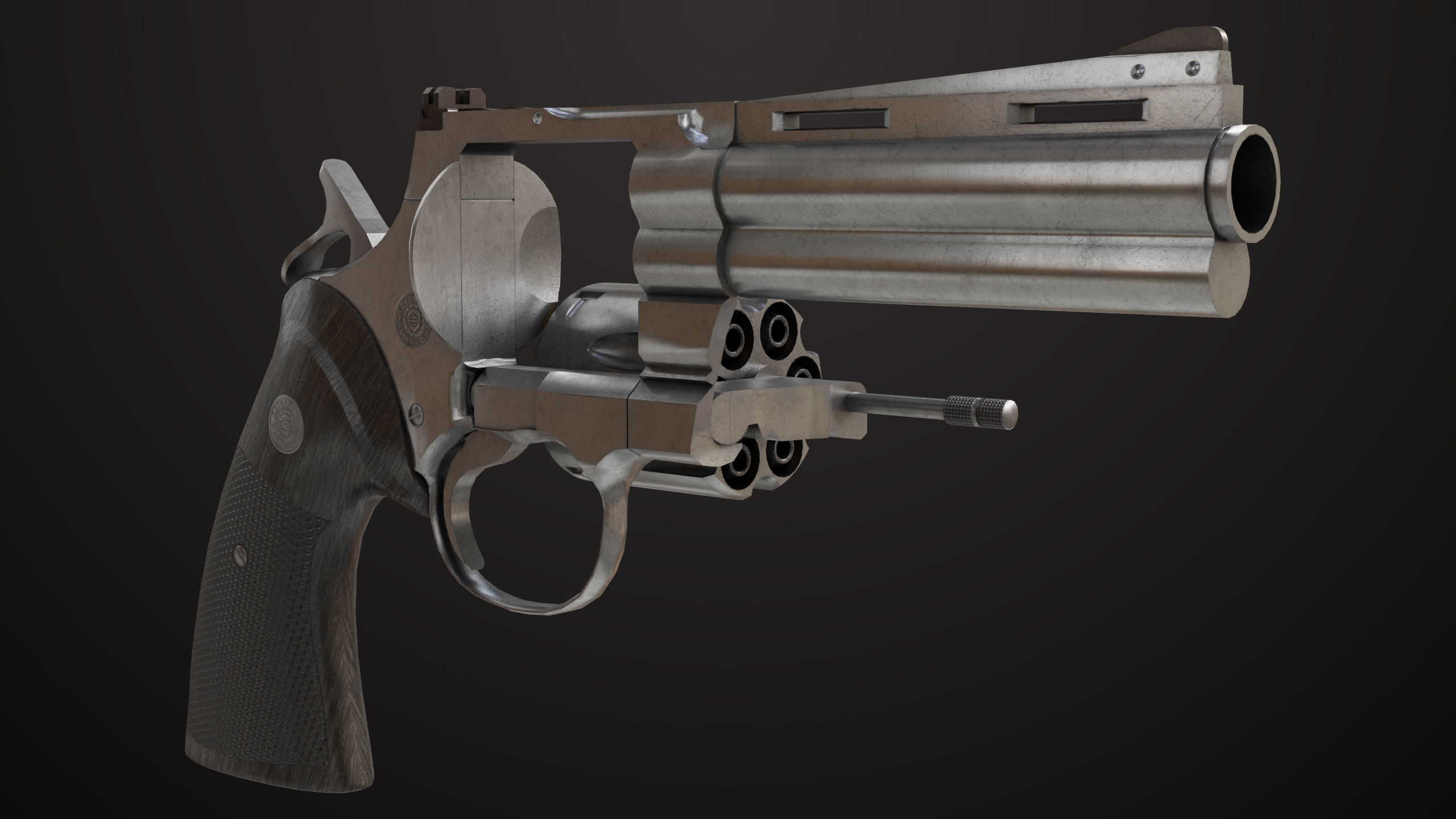 Revolver 05 Medium Silver All PBR Unity UE Textures Low-poly 3D model_11