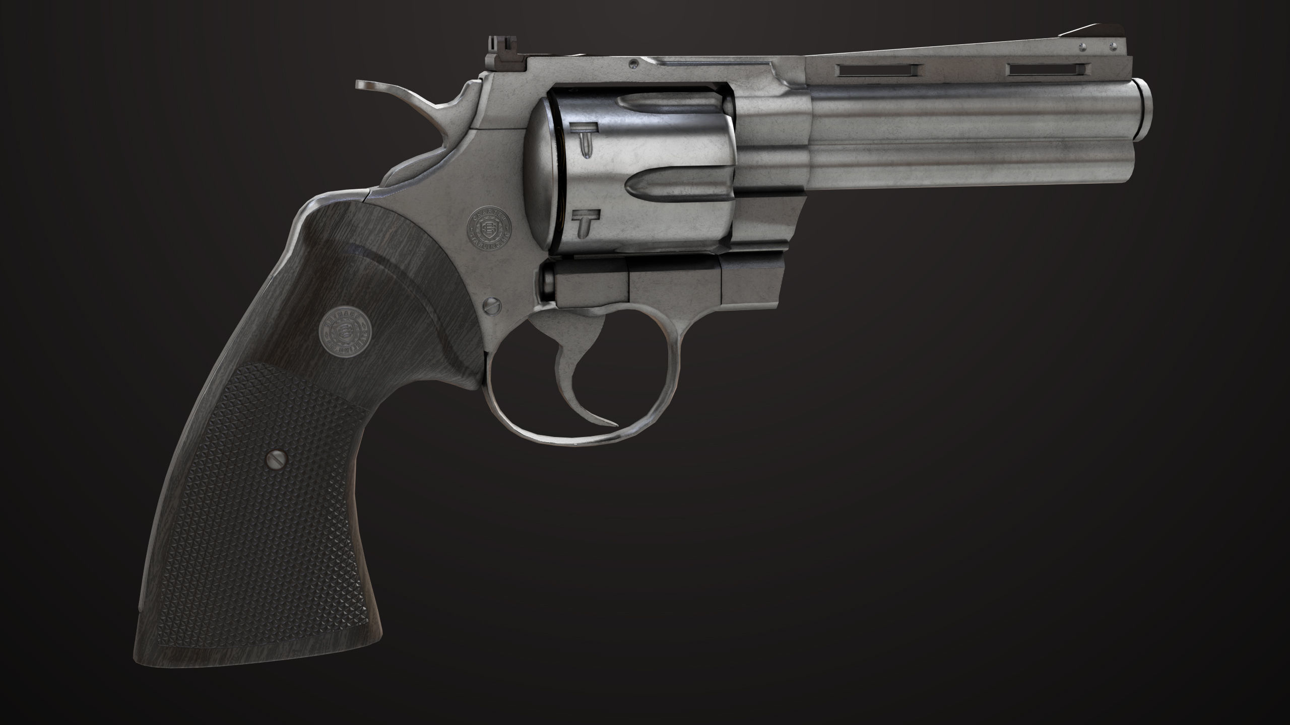 Revolver 05 Medium Silver All PBR Unity UE Textures Low-poly 3D model_8
