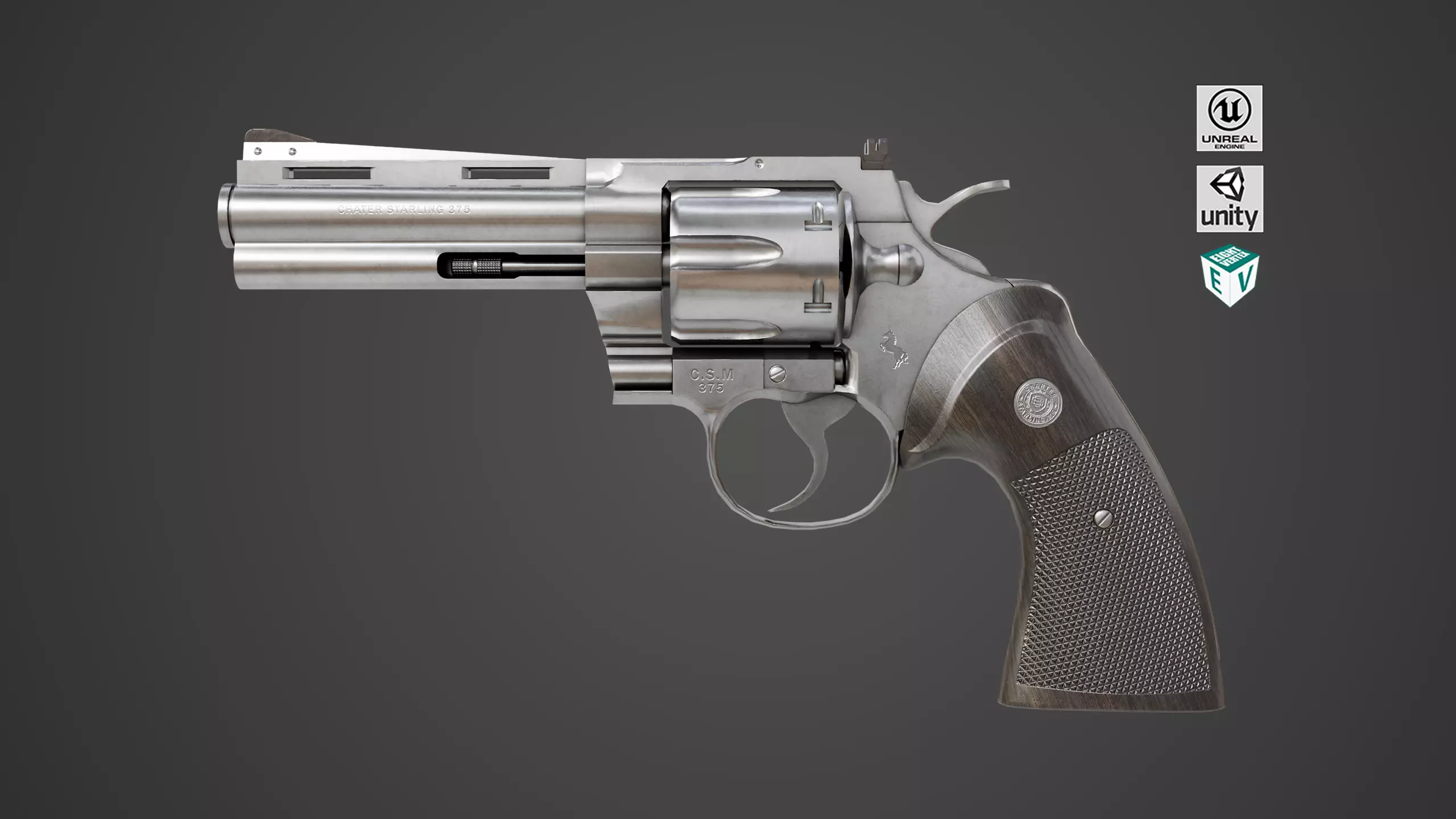 Revolver 05 Medium Silver All PBR Unity UE Textures Low-poly 3D model_0