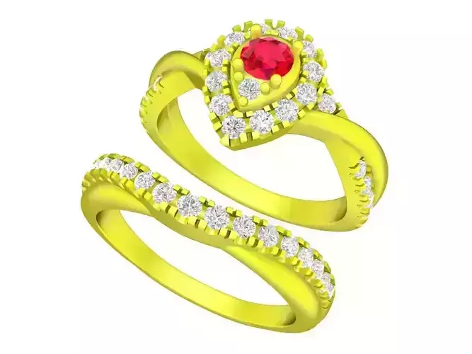 A7571 Set Diamond Women Fashion Ring 3D Model