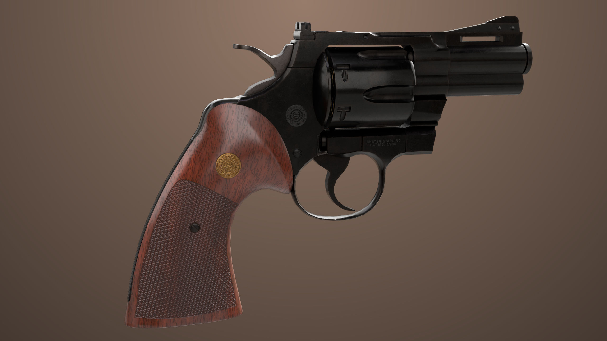 Revolver 05 Small Black All PBR Unity UE Textures Low-poly 3D model_9