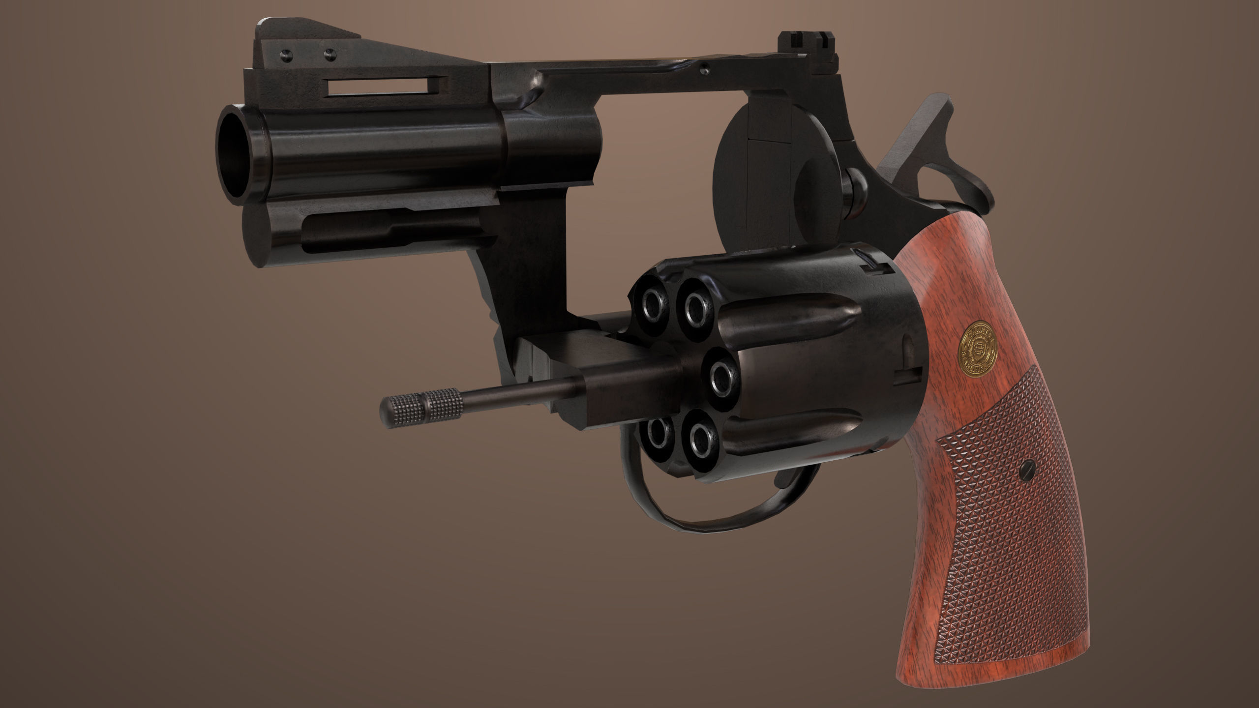 Revolver 05 Small Black All PBR Unity UE Textures Low-poly 3D model_5