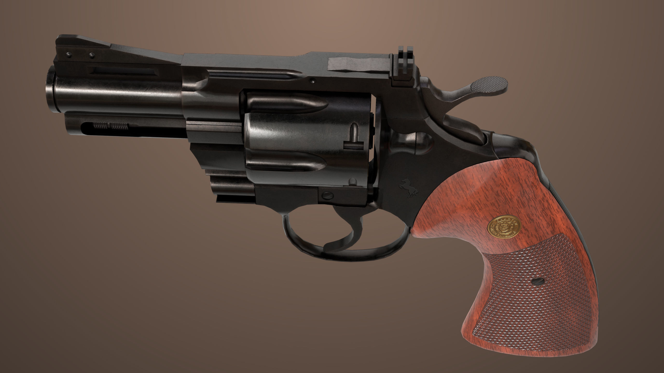Revolver 05 Small Black All PBR Unity UE Textures Low-poly 3D model_7