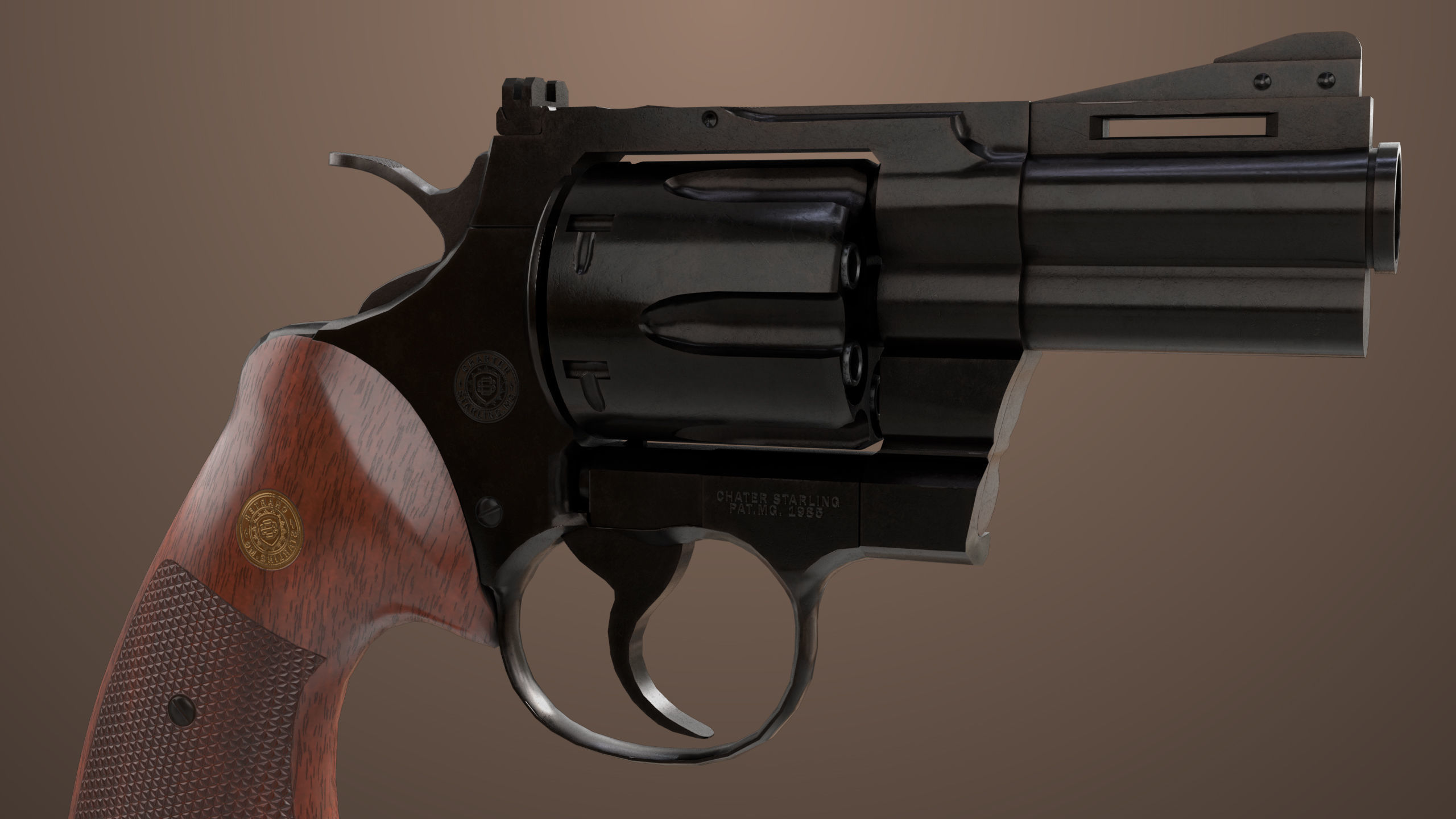 Revolver 05 Small Black All PBR Unity UE Textures Low-poly 3D model_10