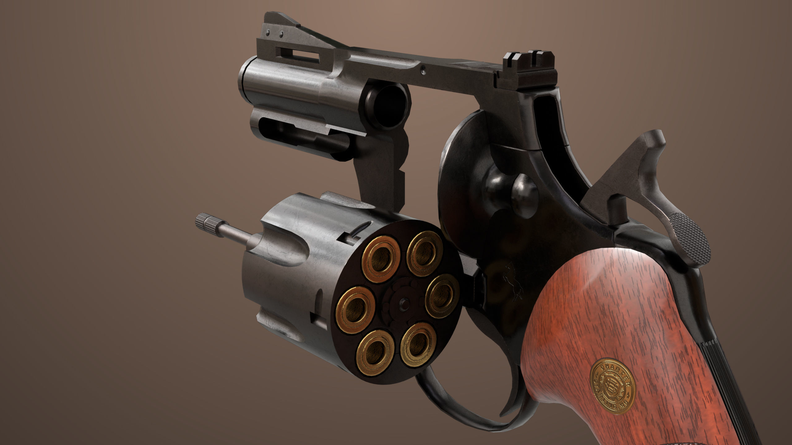 Revolver 05 Small Black All PBR Unity UE Textures Low-poly 3D model_8