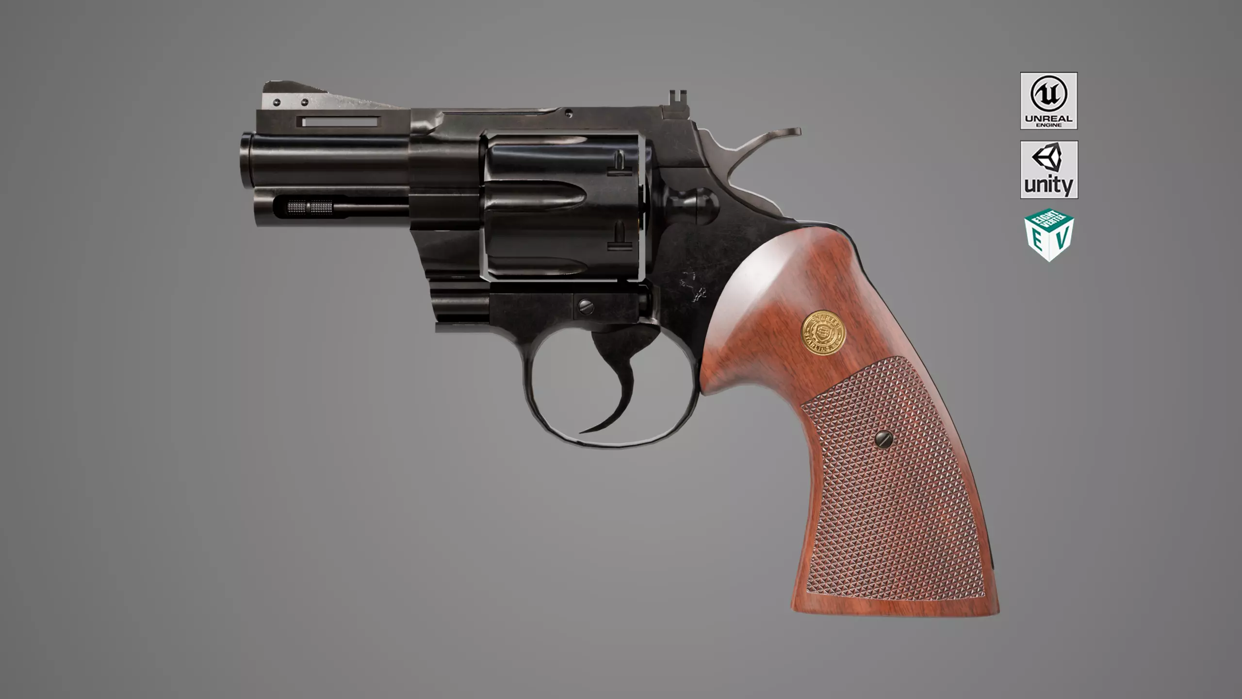 Revolver 05 Small Black All PBR Unity UE Textures Low-poly 3D model_0