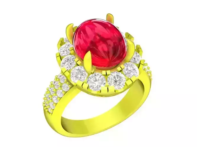 A7640 Oval Ruby Diamond Women Fashion Ring 3D Model