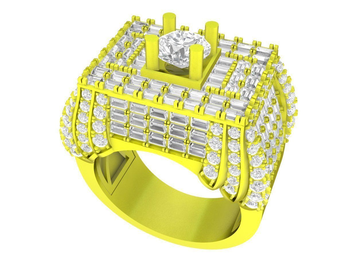 A7650 Luxury Straight Baguette Men Ring 3D Model 3D print model_2