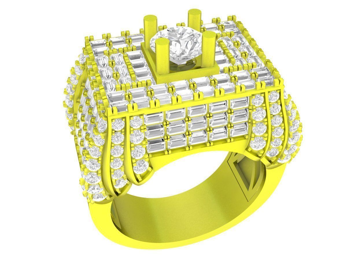A7650 Luxury Straight Baguette Men Ring 3D Model 3D print model_1