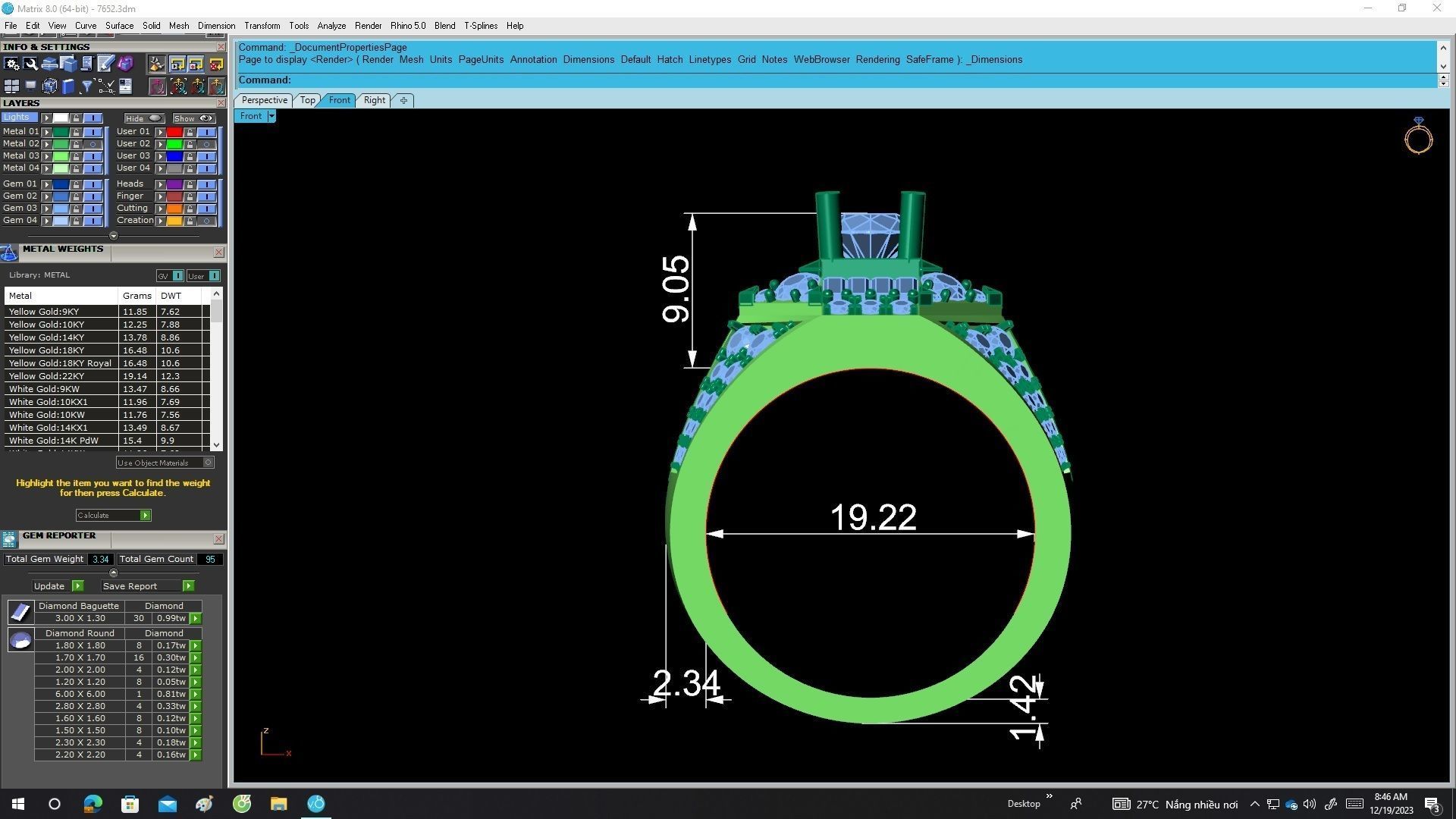 A7652 Korean Style Diamond Straight Baguette Fashion Men Ring 3D 3D print model_6
