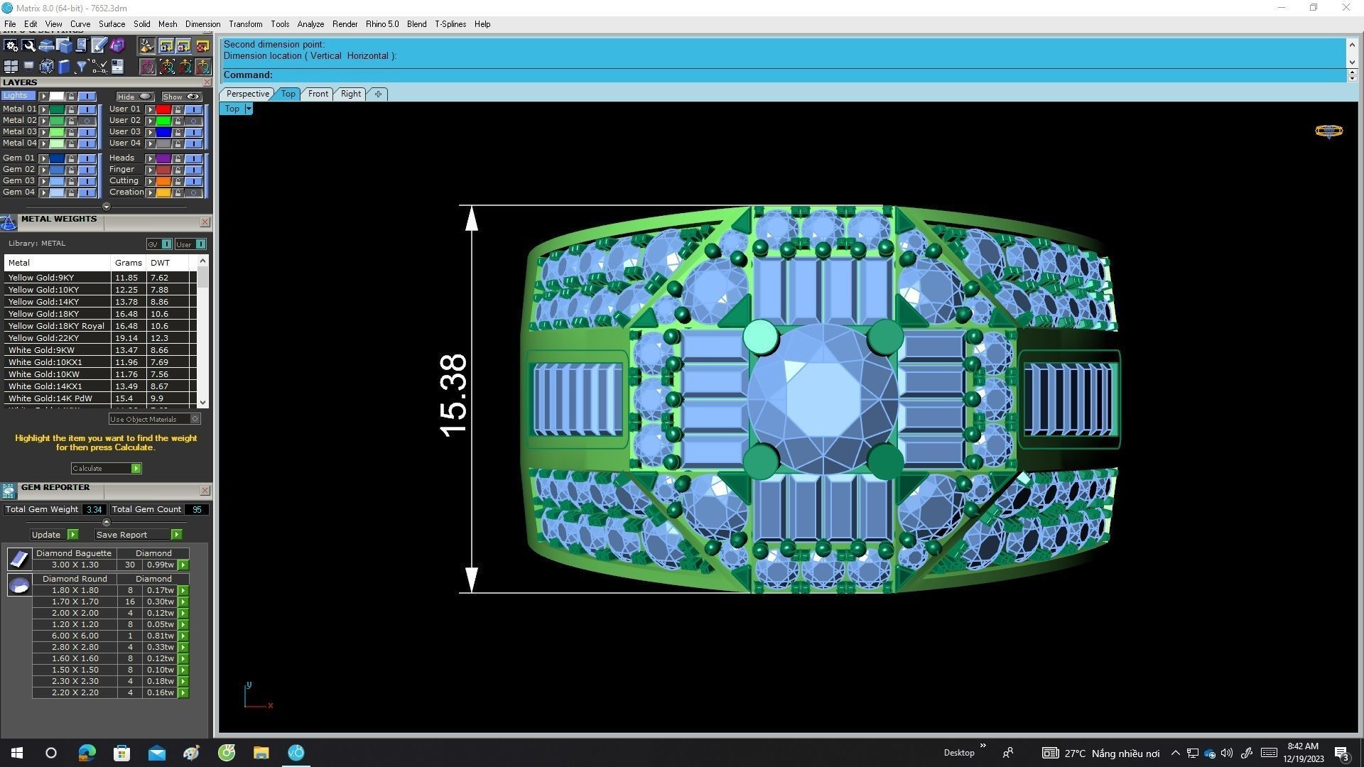 A7652 Korean Style Diamond Straight Baguette Fashion Men Ring 3D 3D print model_5