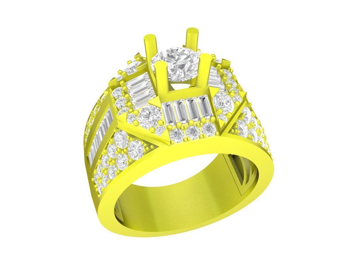 A7652 Korean Style Diamond Straight Baguette Fashion Men Ring 3D 3D print model_1