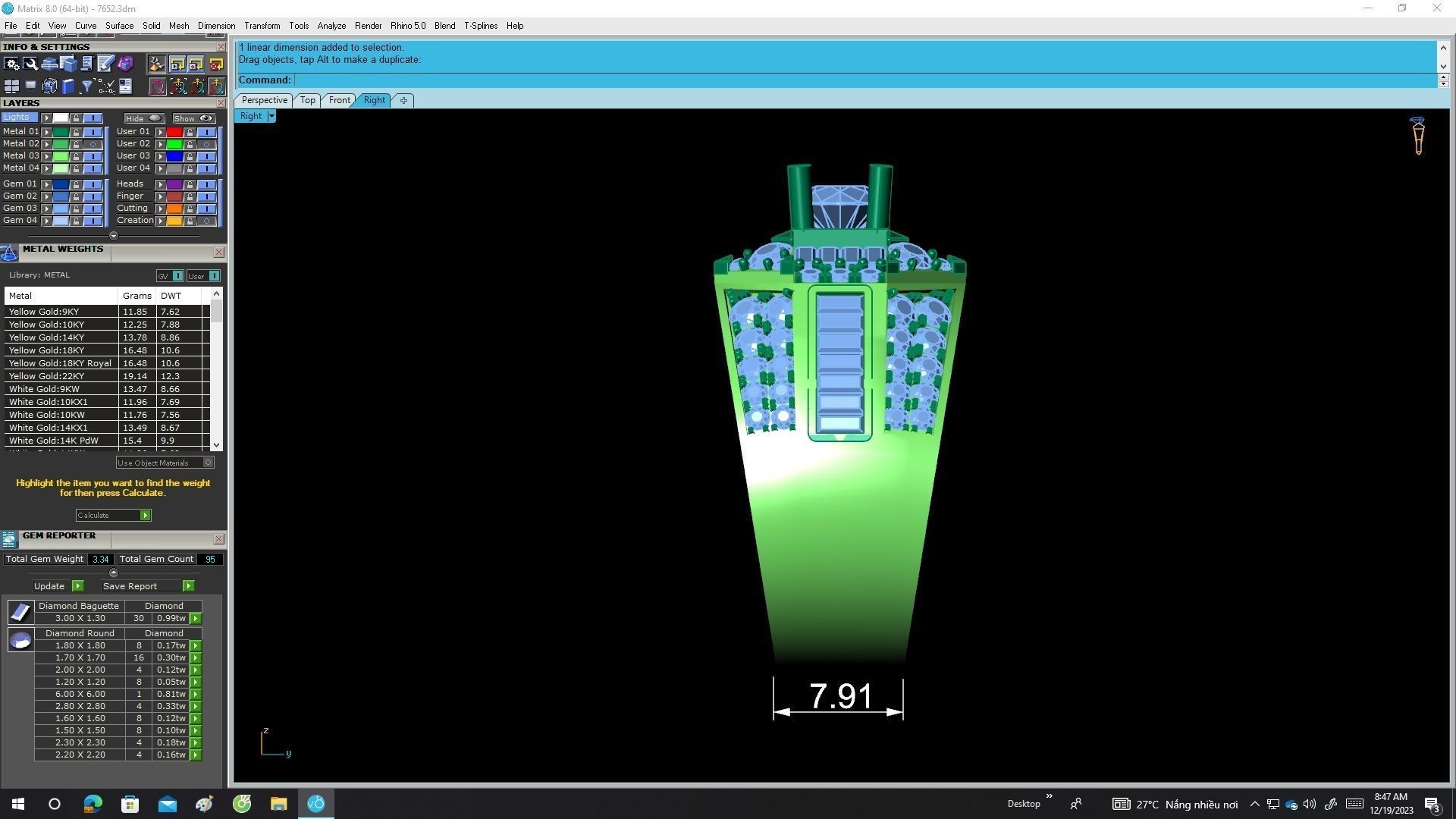 A7652 Korean Style Diamond Straight Baguette Fashion Men Ring 3D 3D print model_7