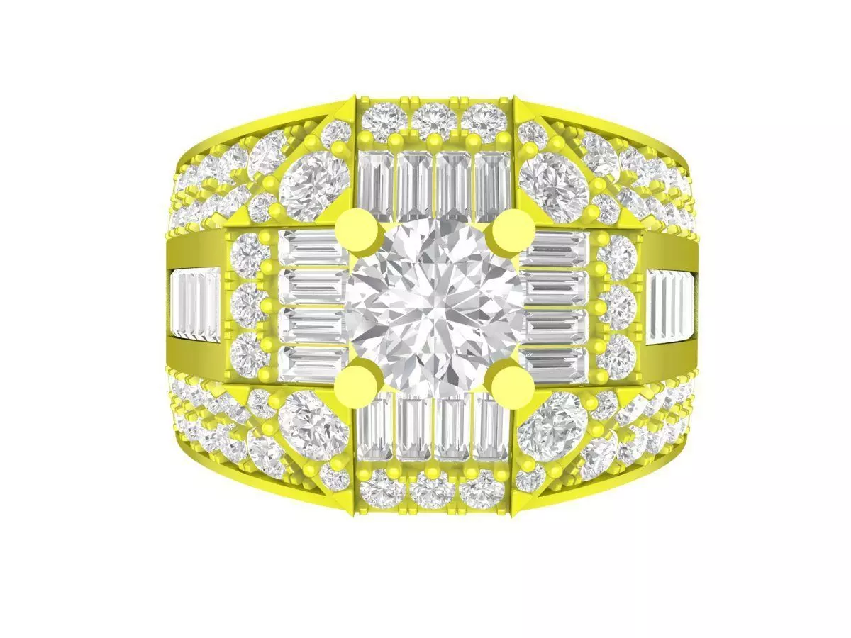 A7652 Korean Style Diamond Straight Baguette Fashion Men Ring 3D 3D print model_0