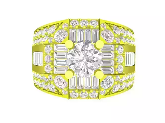 A7652 Korean Style Diamond Straight Baguette Fashion Men Ring 3D