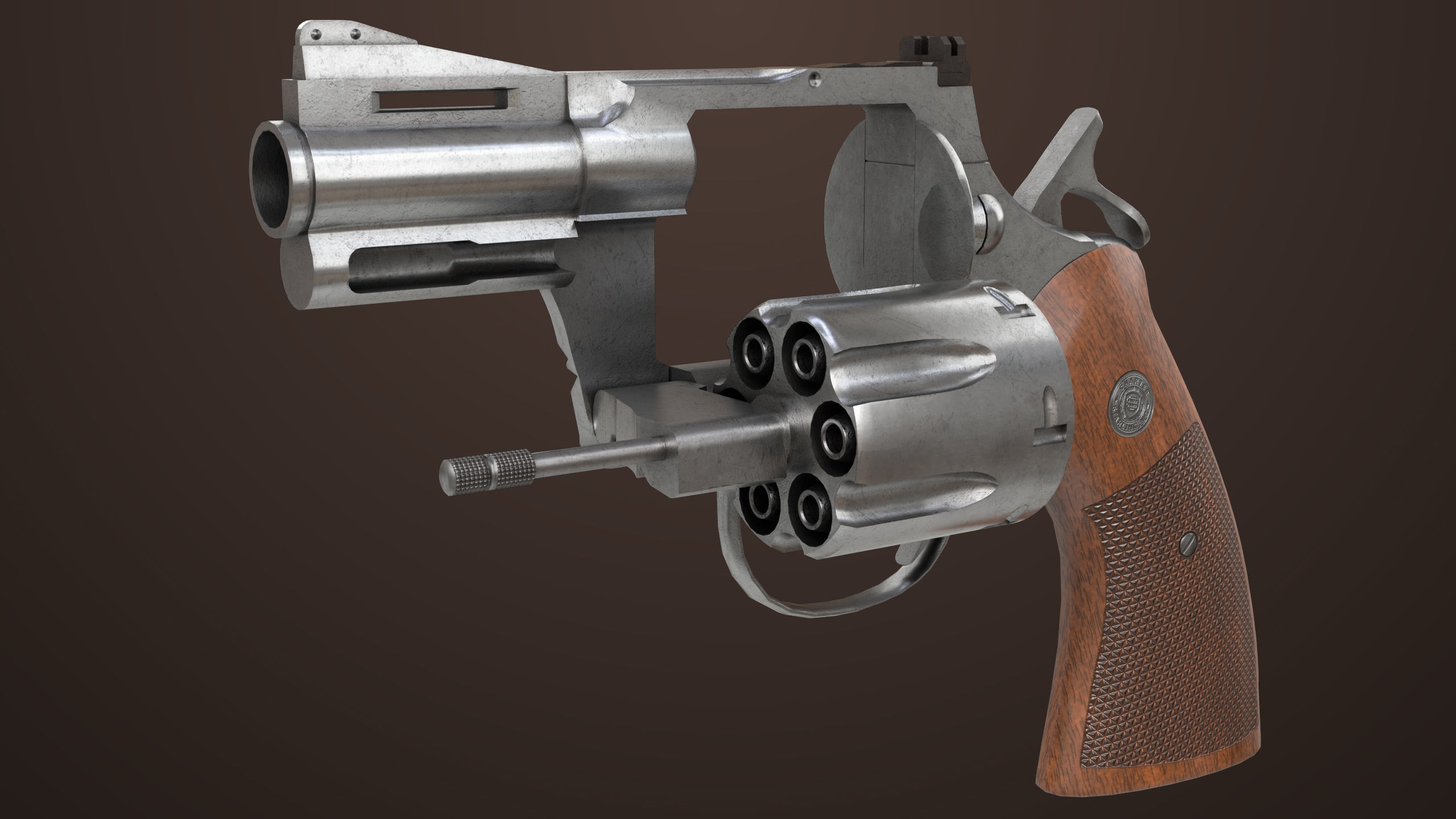 Revolver 05 Small Silver All PBR Unity UE Textures Low-poly 3D model_3