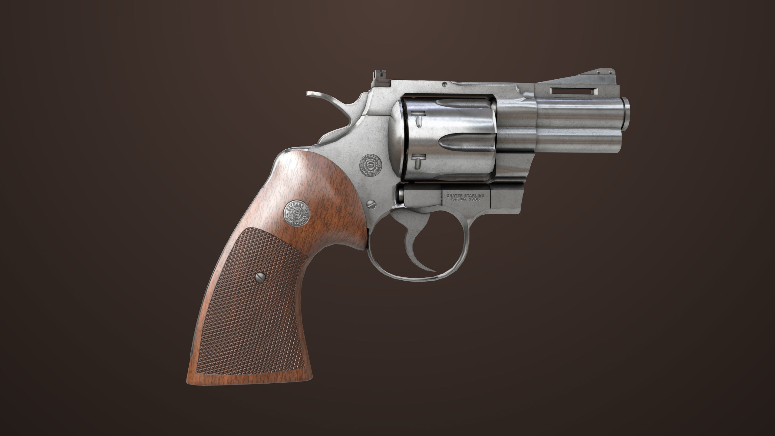 Revolver 05 Small Silver All PBR Unity UE Textures Low-poly 3D model_5