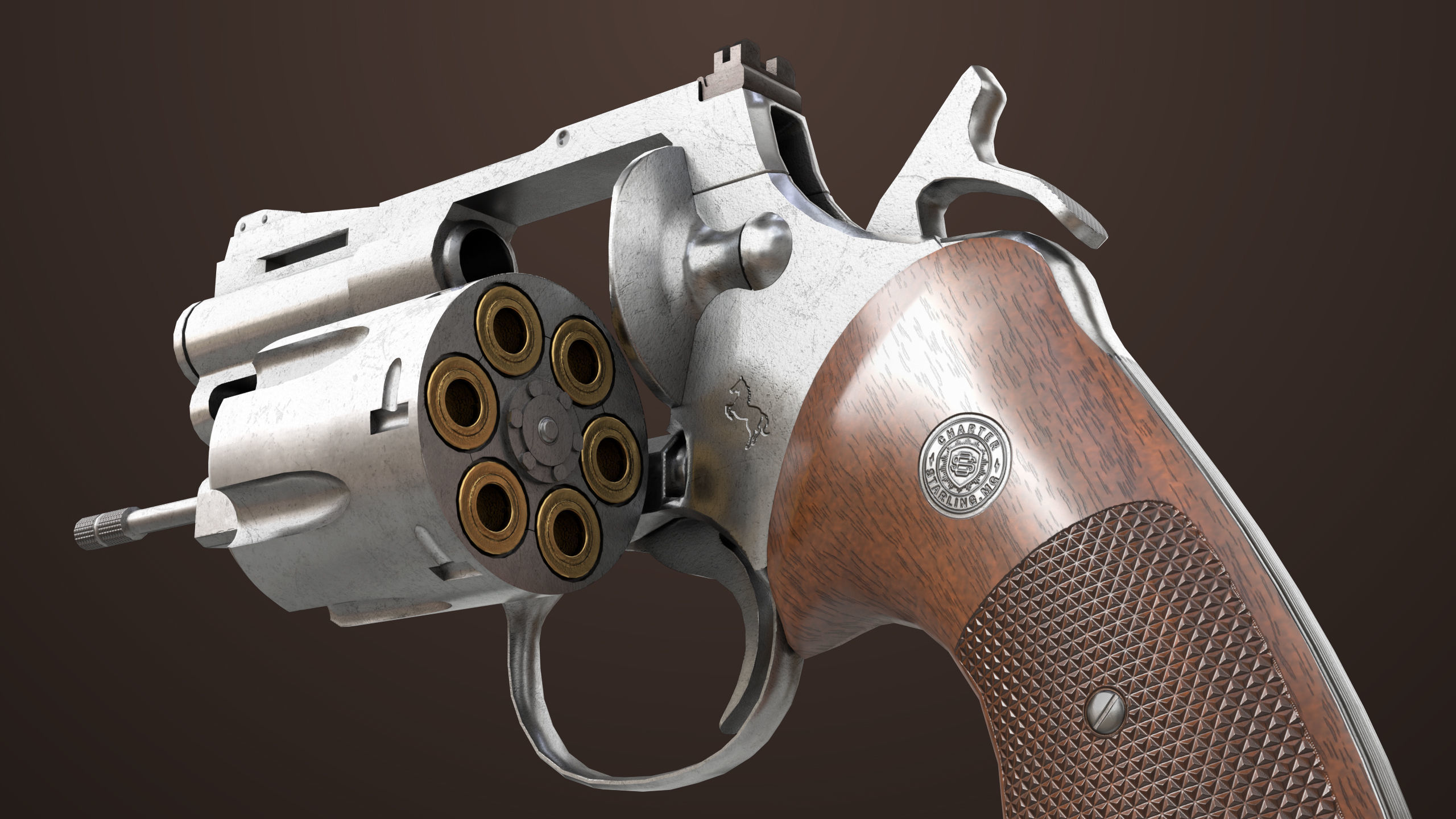 Revolver 05 Small Silver All PBR Unity UE Textures Low-poly 3D model_10