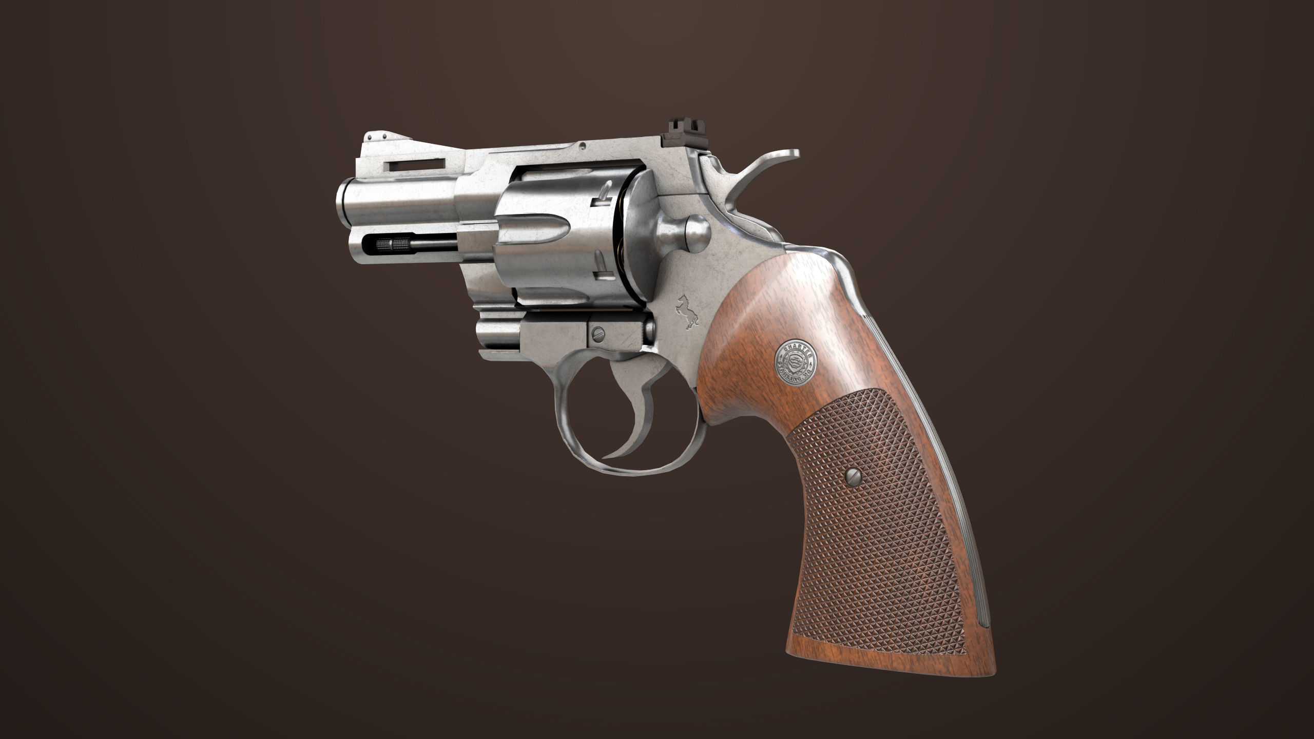 Revolver 05 Small Silver All PBR Unity UE Textures Low-poly 3D model_8