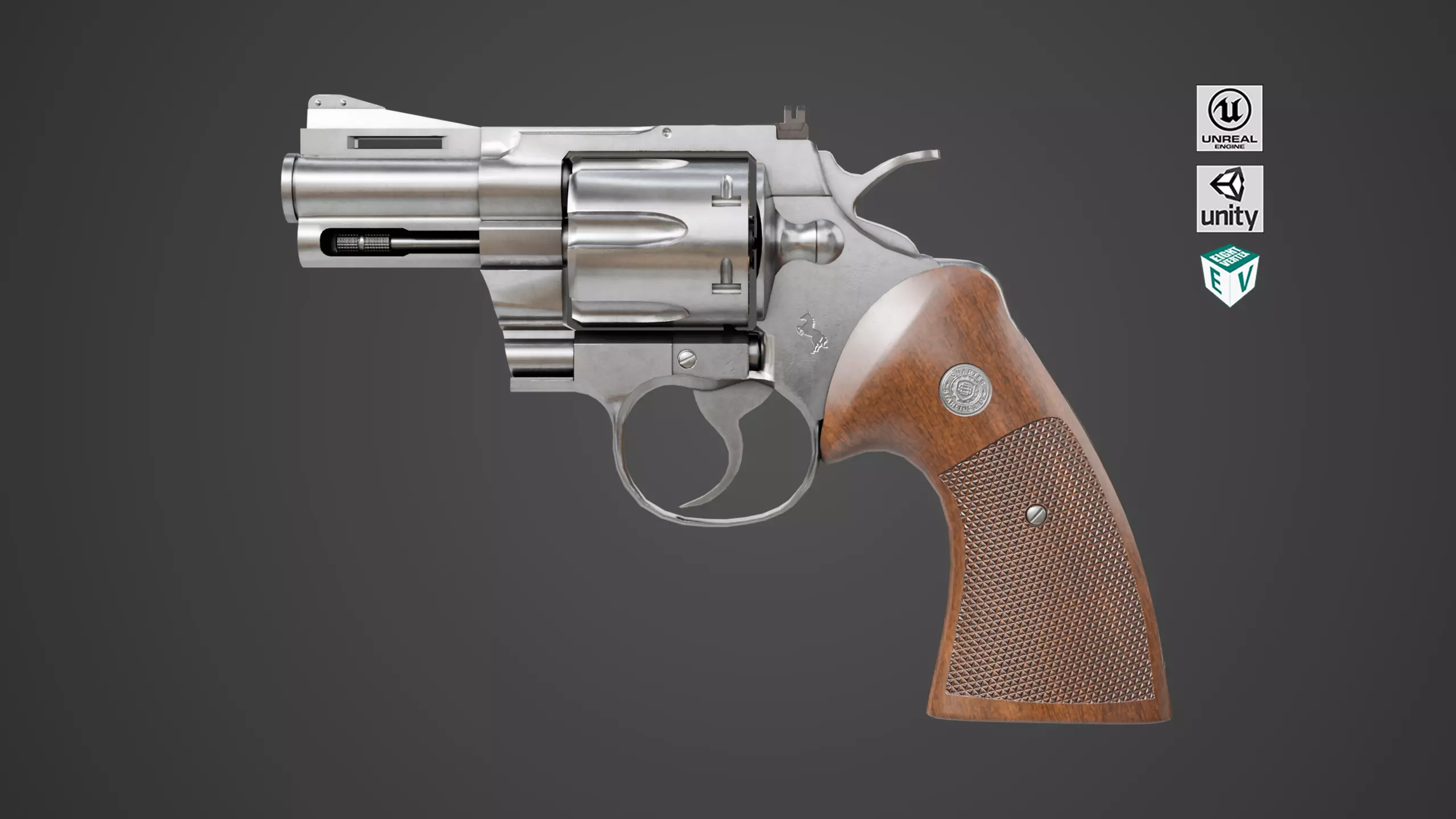 Revolver 05 Small Silver All PBR Unity UE Textures Low-poly 3D model_0