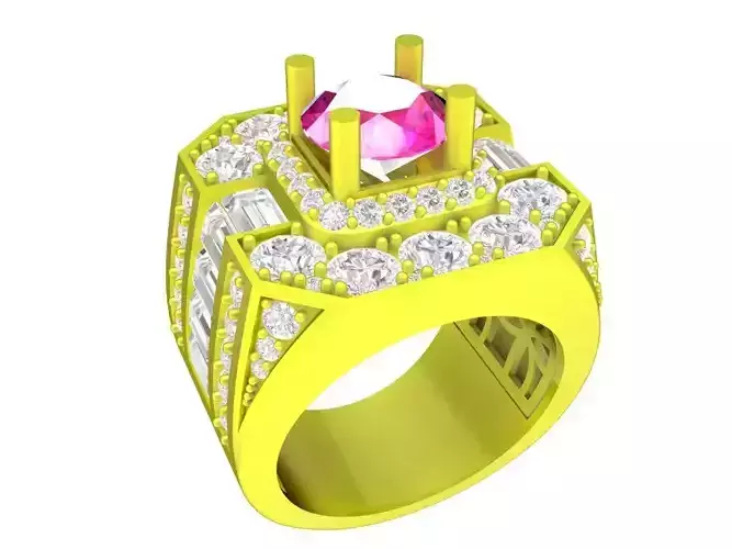 A7683 Luxury Korean Style Diamond Straight Baguette Men Ring 3D 