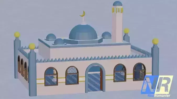low-poly model of a single domed mosque
