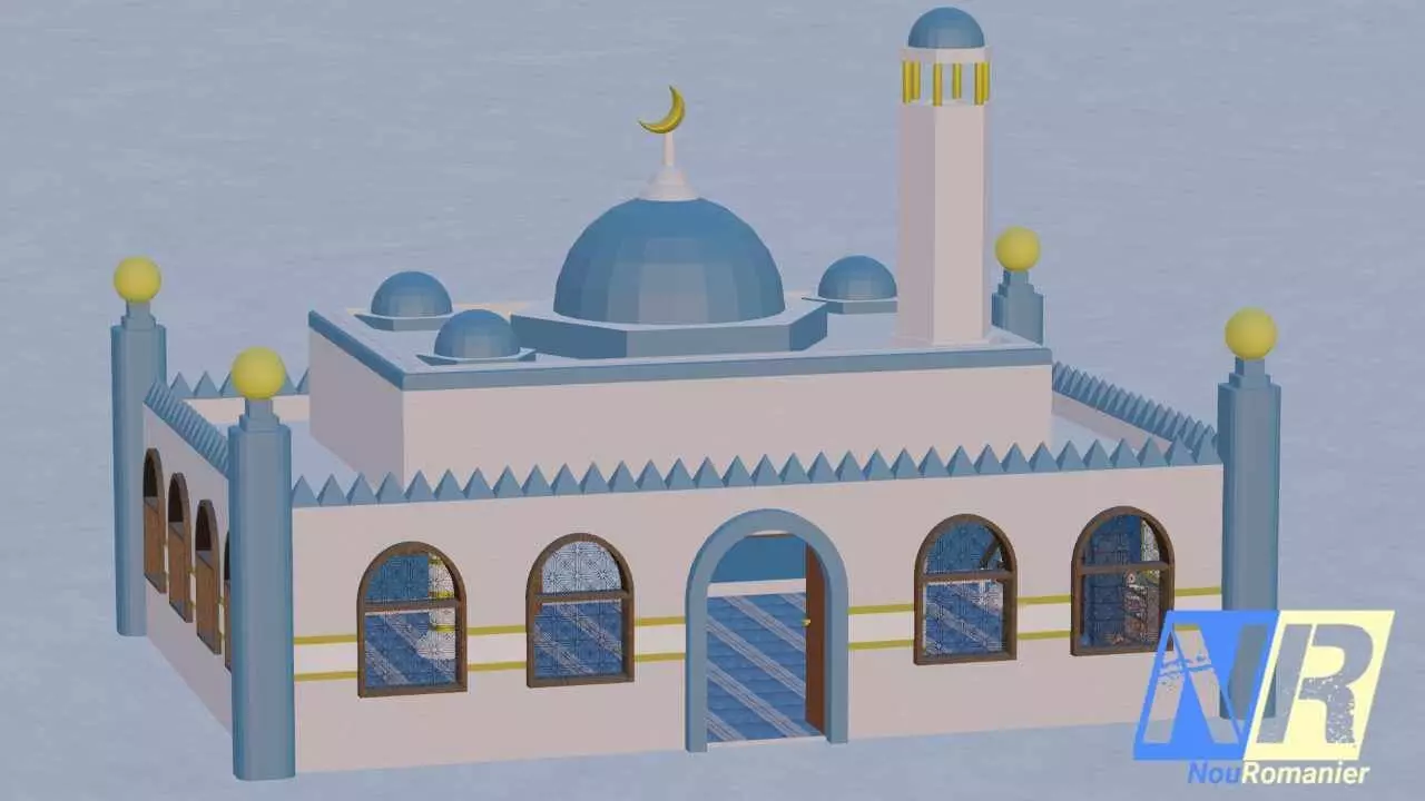 low-poly model of a single domed mosque Low-poly 3D model