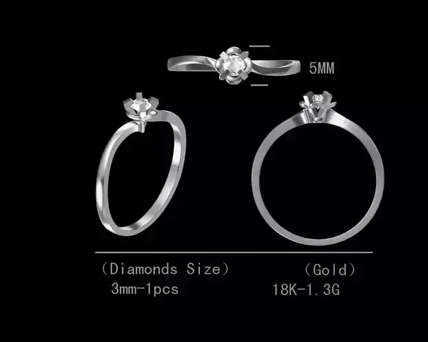 Flower single diamond engagement ring for women 3D model