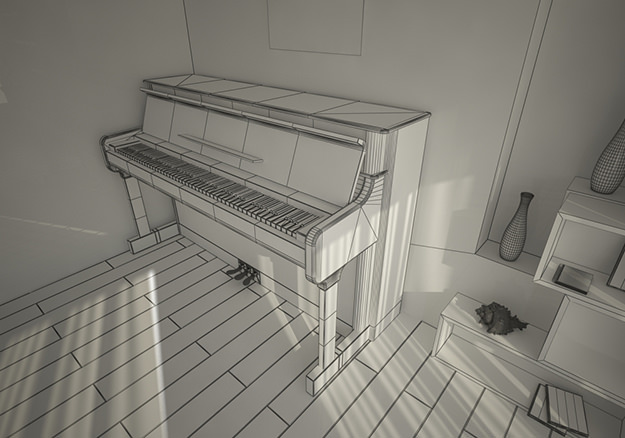 Piano with walls 3D model_7