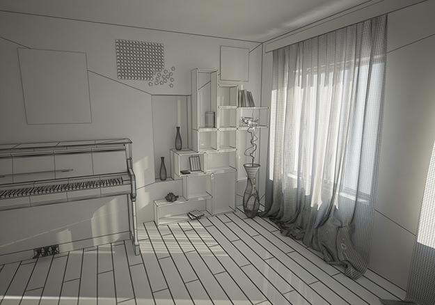 Piano with walls 3D model_6
