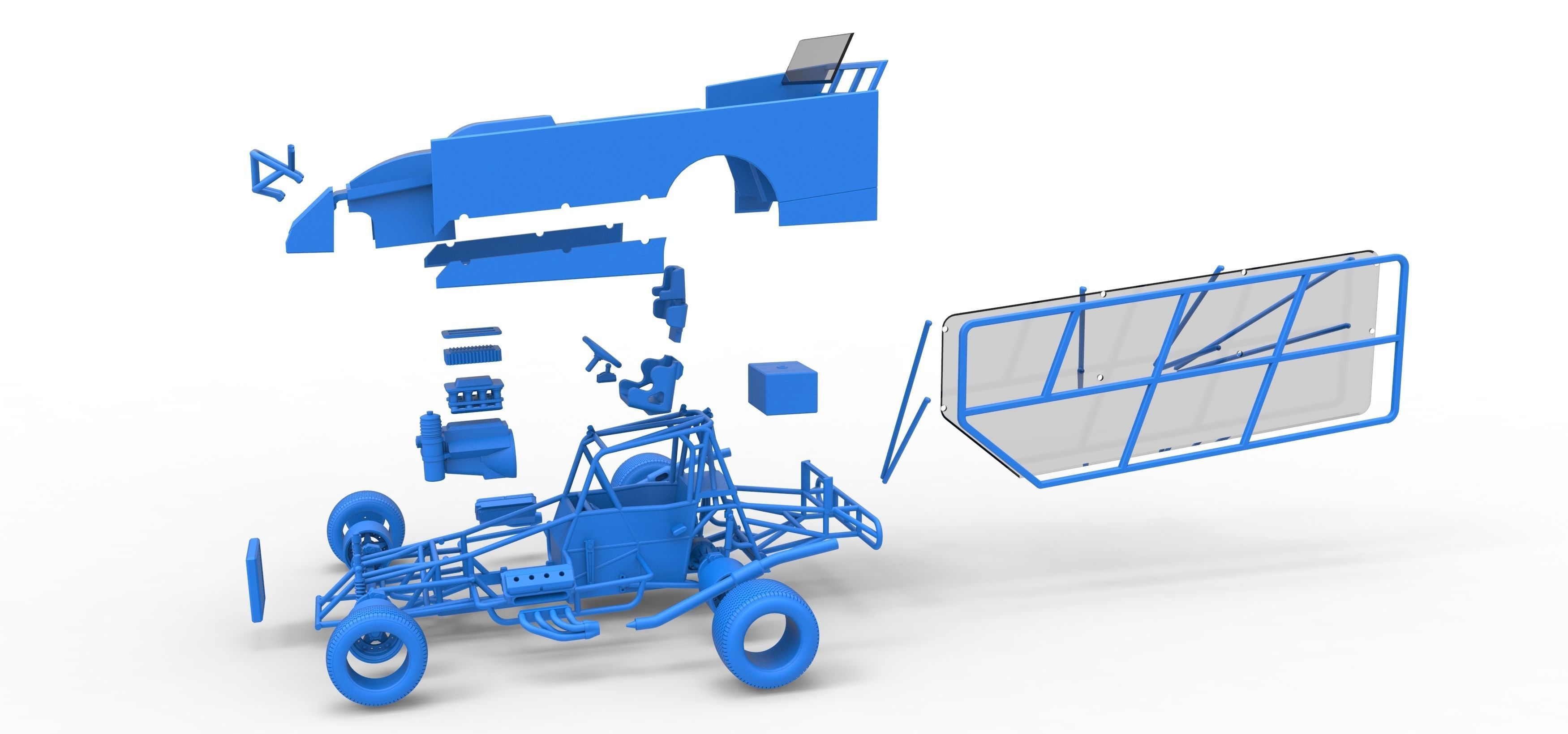 Northeast Dirt Modified stock car with side wing Scale 1 to 25 3D print model_55