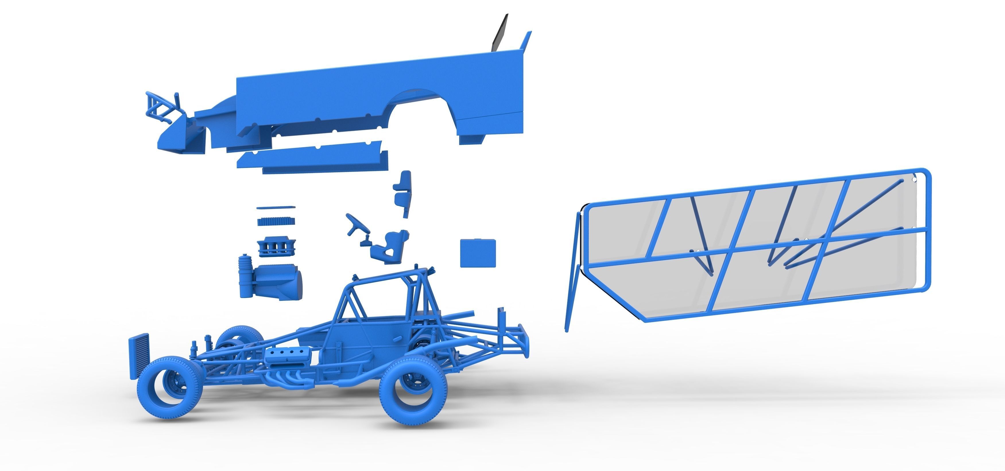 Northeast Dirt Modified stock car with side wing Scale 1 to 25 3D print model_59