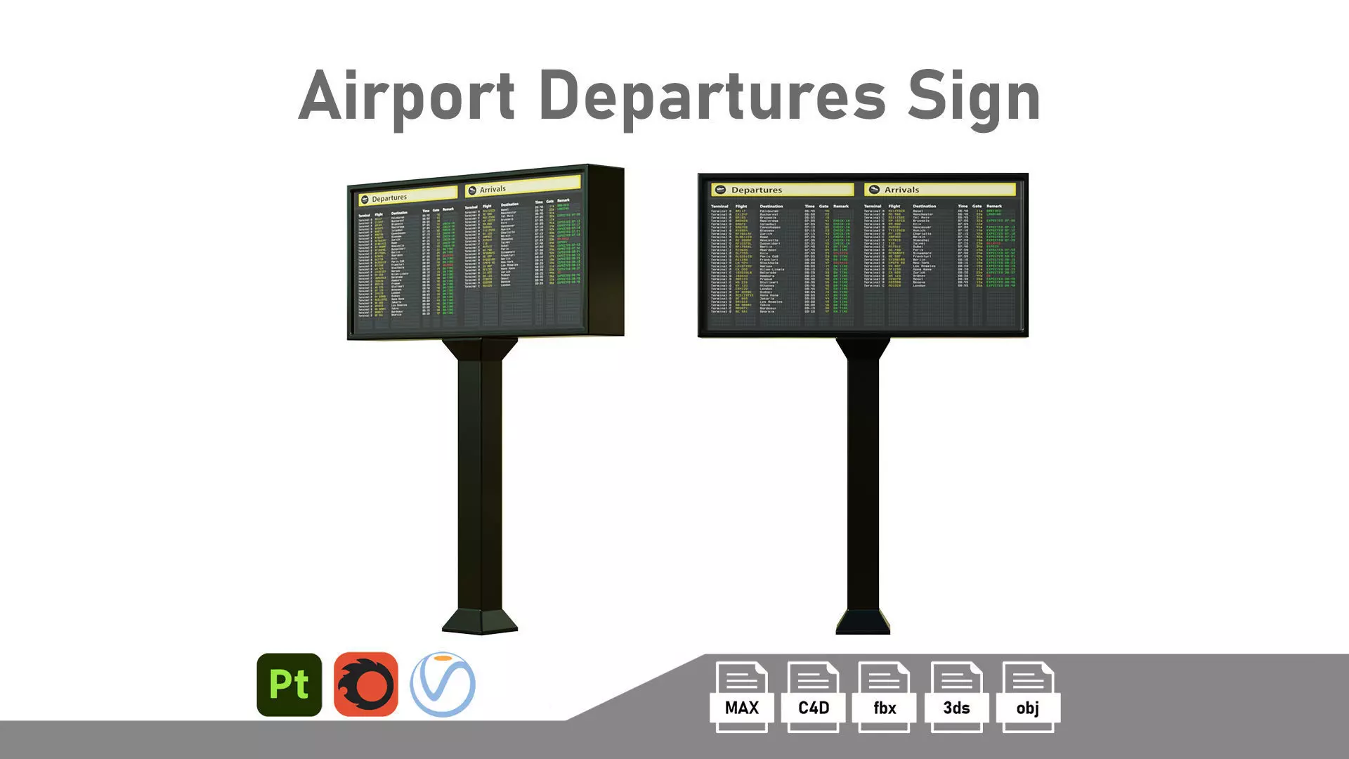 Airport Departures Sign Low-poly 3D model