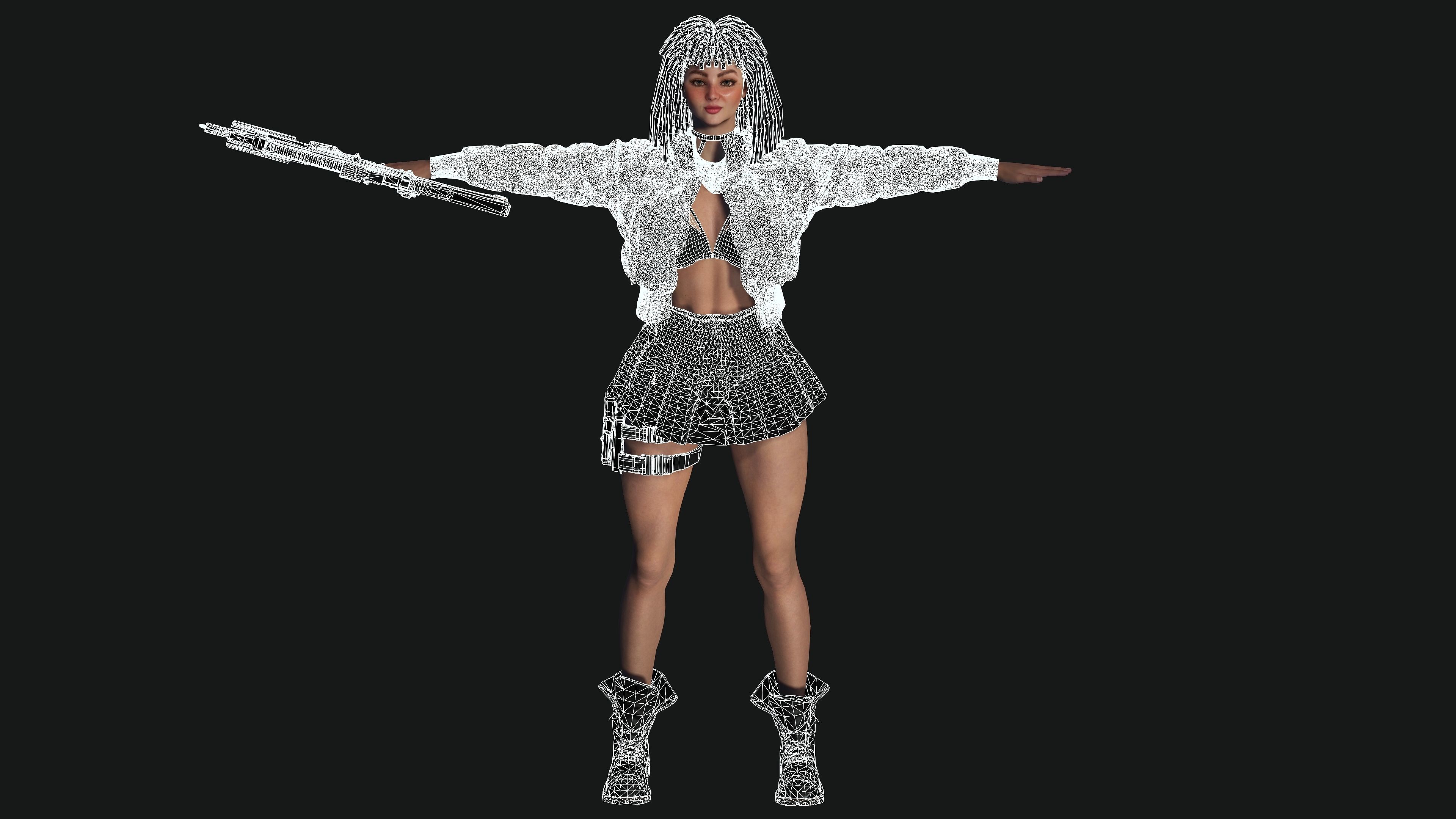 AAA 3D REALISTIC FEMALE CHARACTER - GUN SHOOTER GTA 02 Low-poly 3D model_15